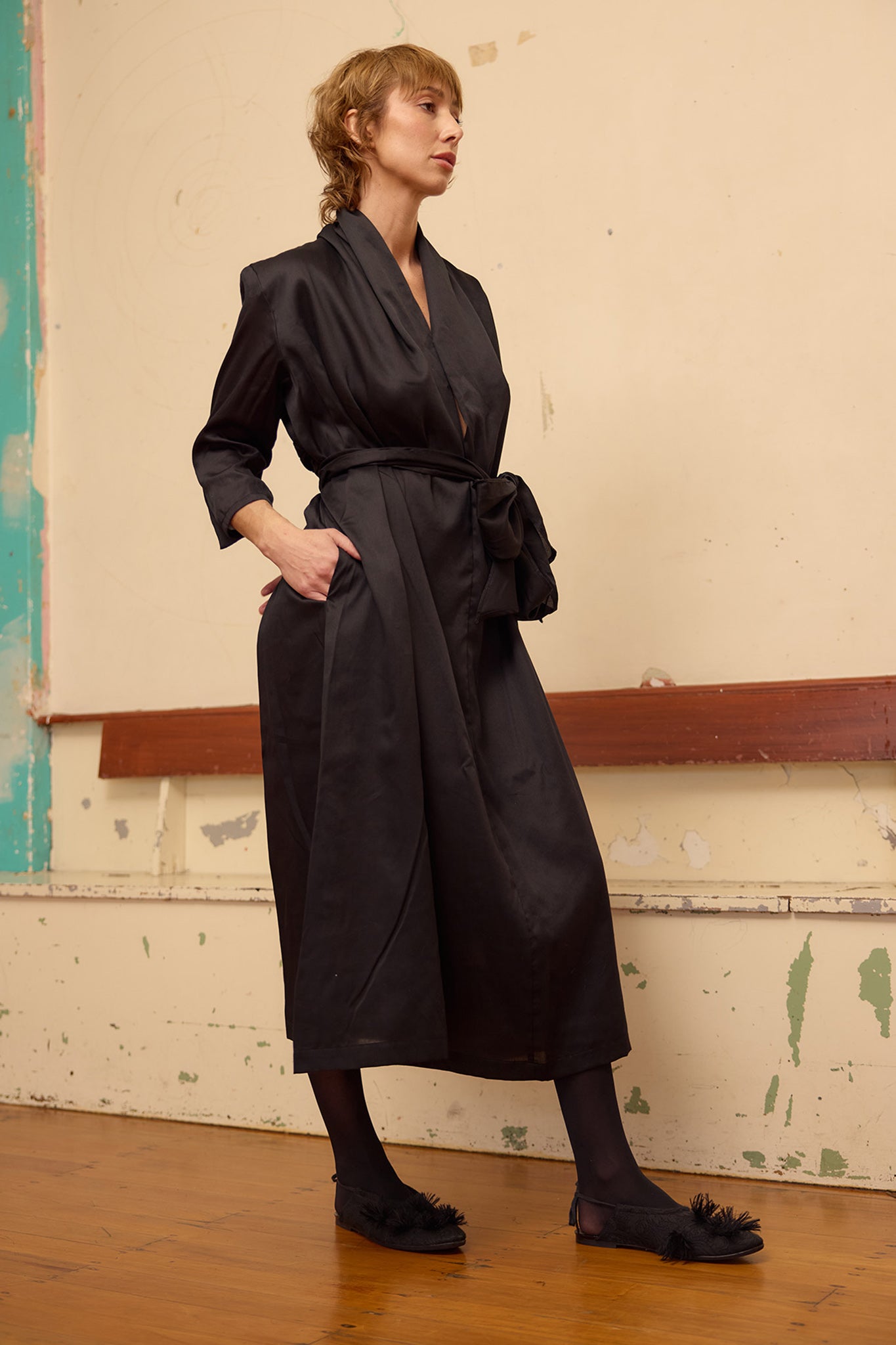 Brooke Dress - Black Sateen Cotton