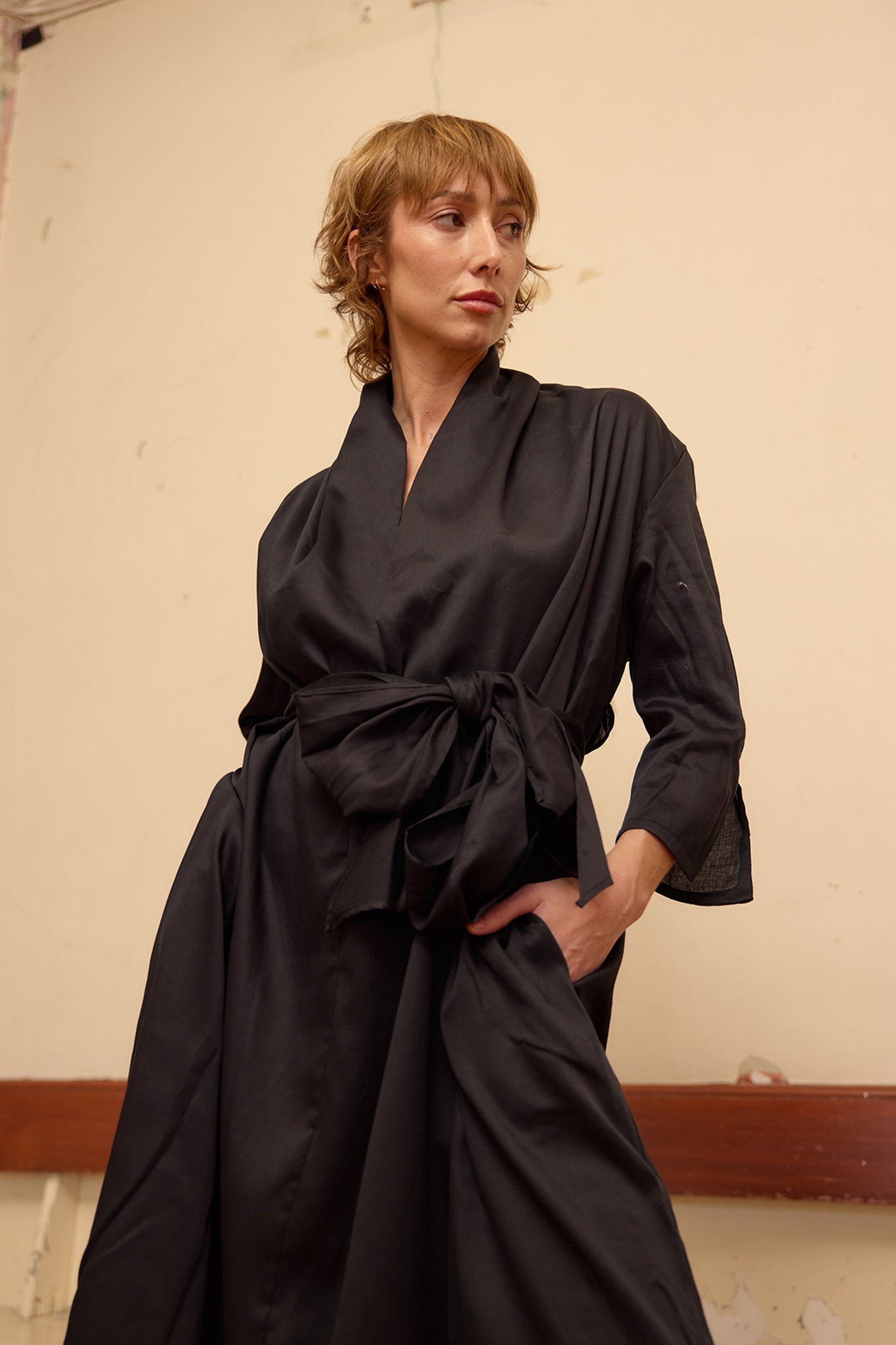 Brooke Dress - Black Sateen Cotton