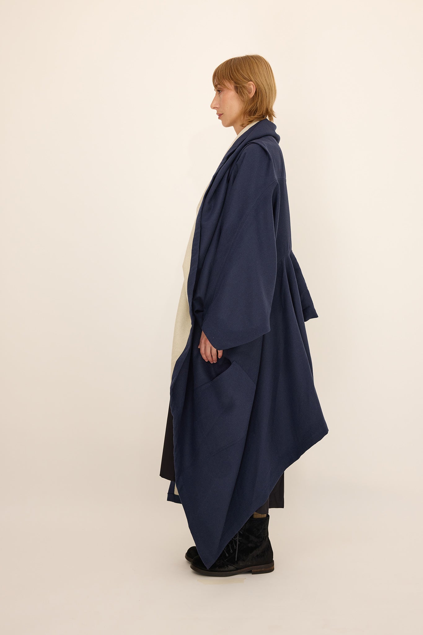 Cape Coat - Wool / Silk Blue Cream