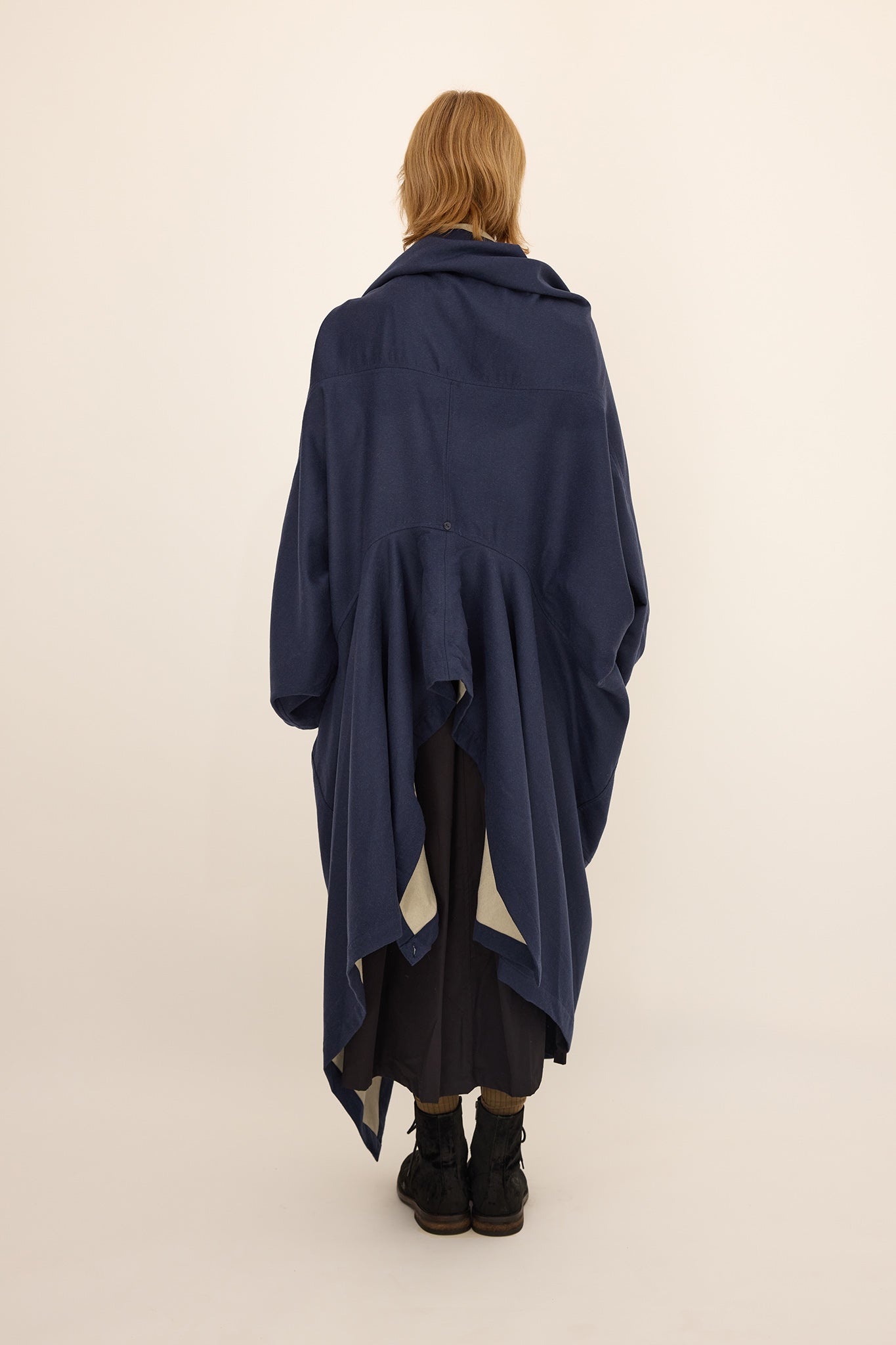 Cape Coat - Wool / Silk Blue Cream