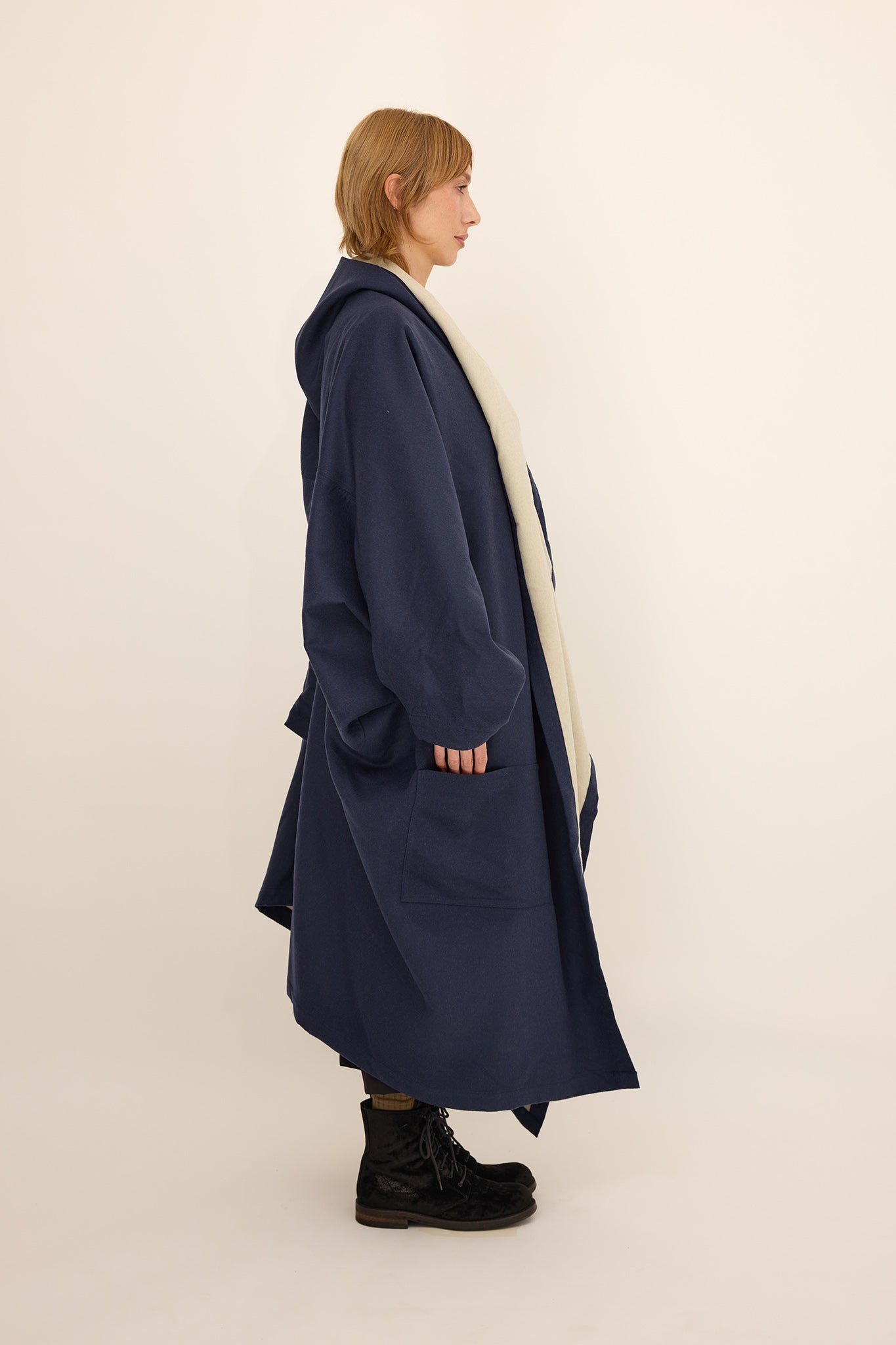 Cape Coat - Wool / Silk Blue Cream