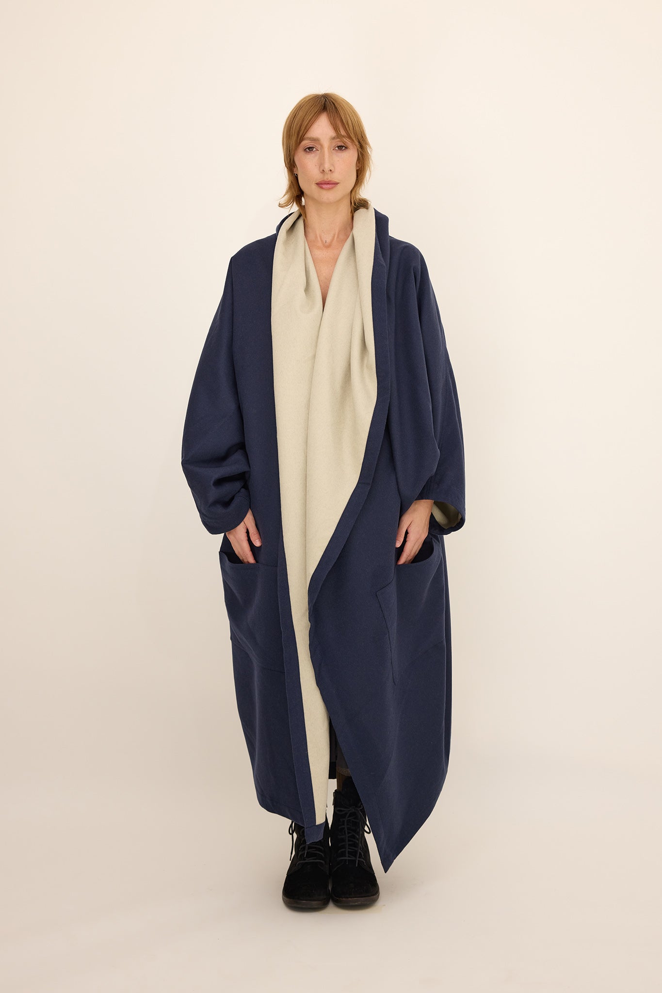 Cape Coat - Wool / Silk Blue Cream