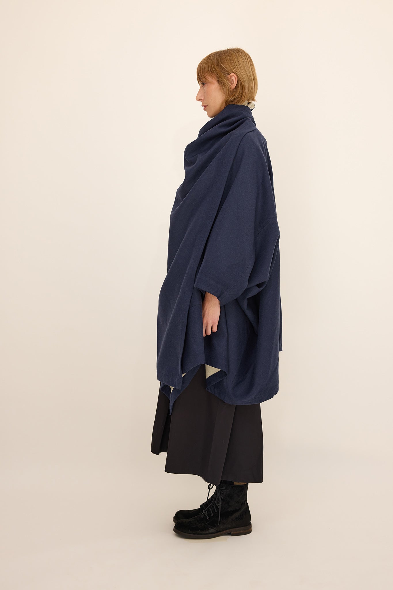 Cape Coat - Wool / Silk Blue Cream