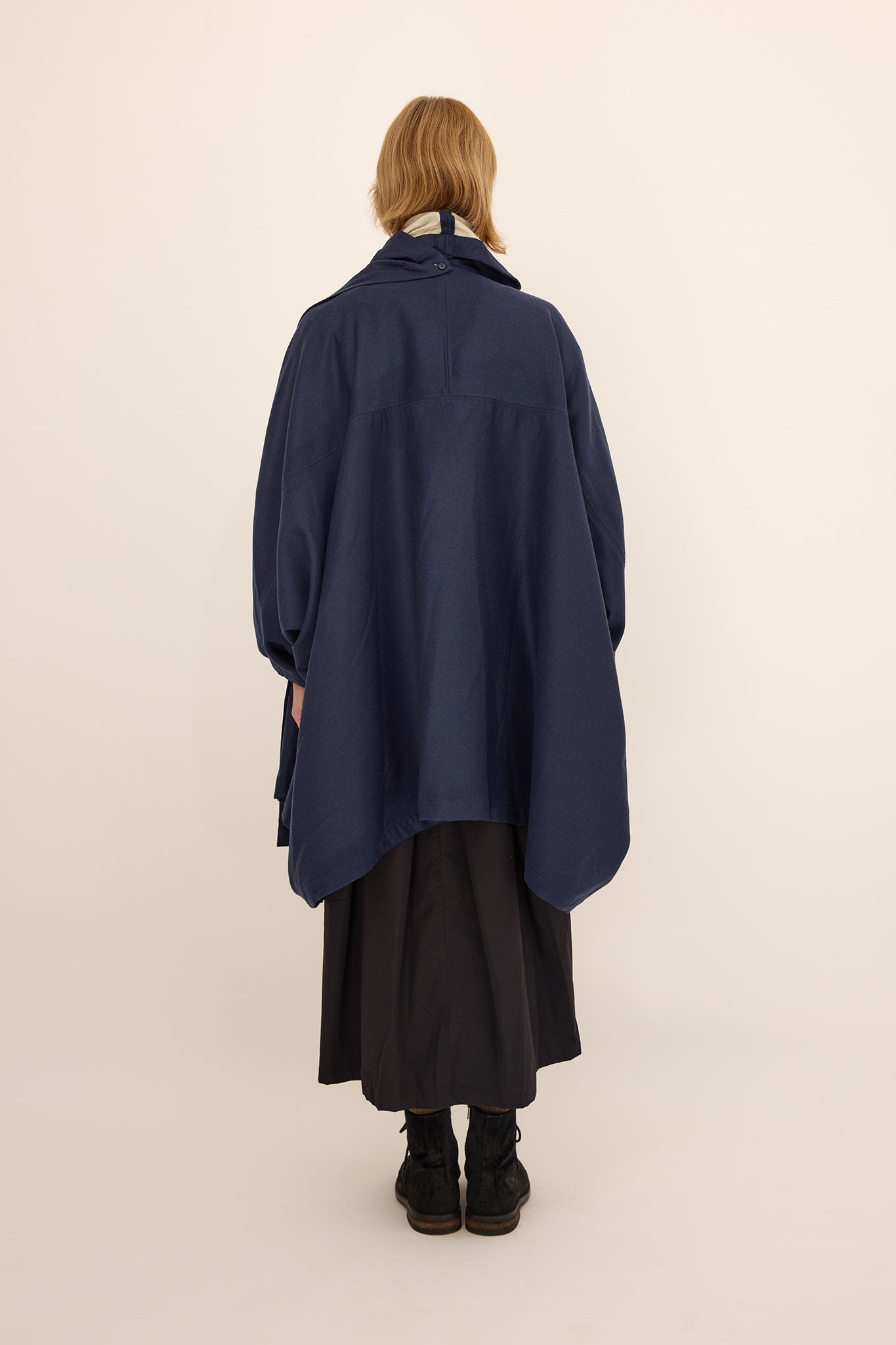 Cape Coat - Wool / Silk Blue Cream