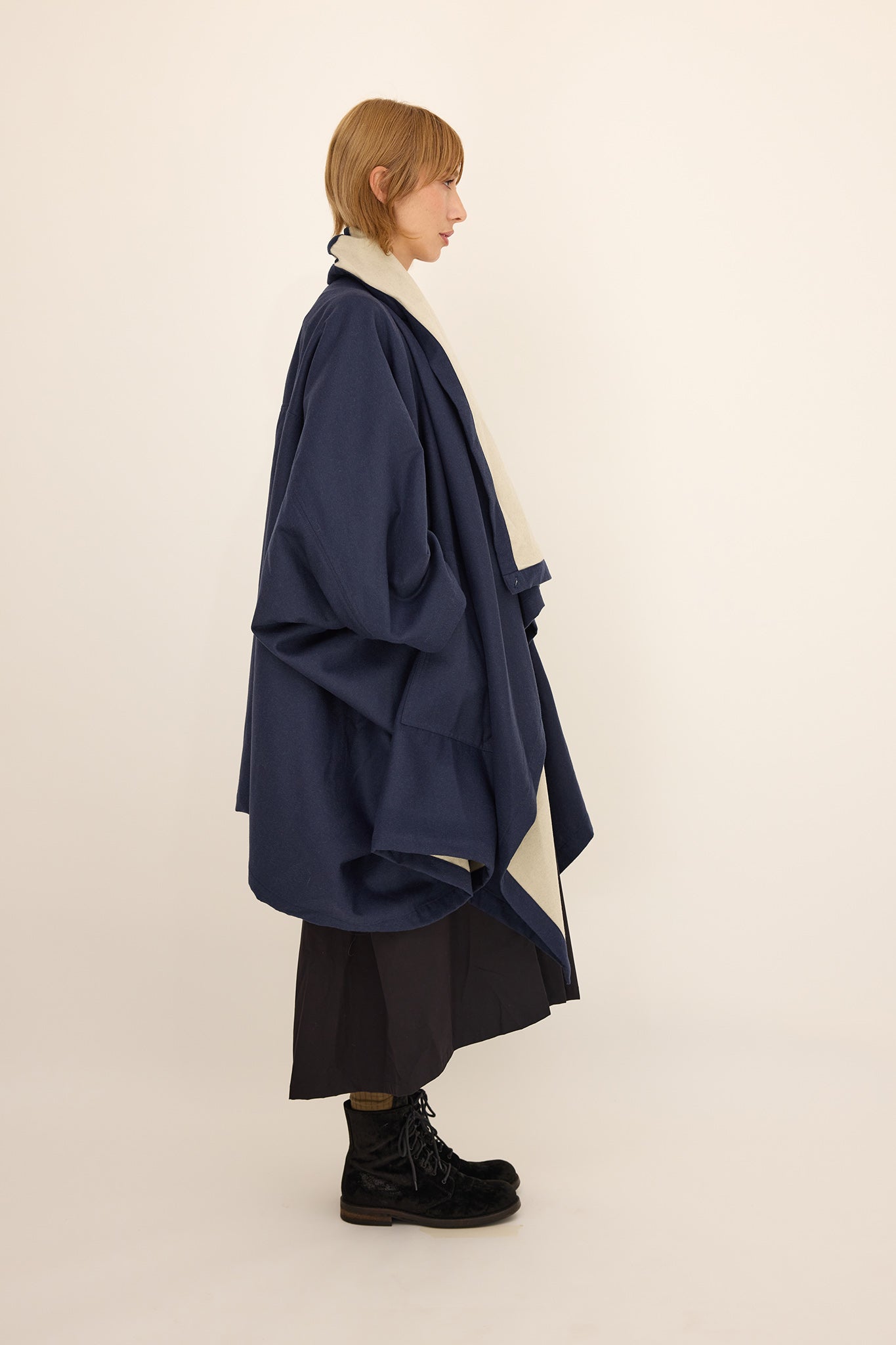 Cape Coat - Wool / Silk Blue Cream