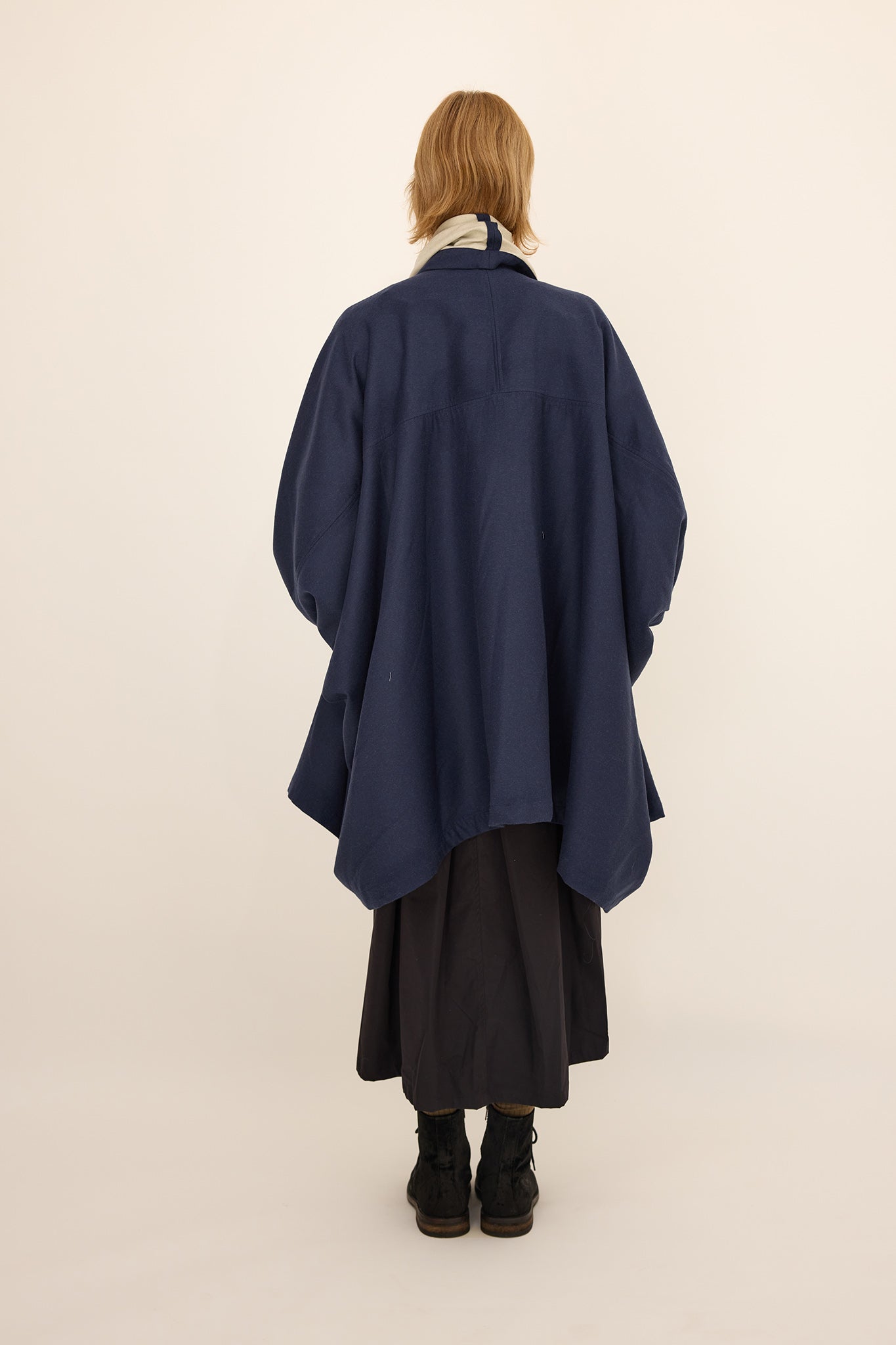 Cape Coat - Wool / Silk Blue Cream