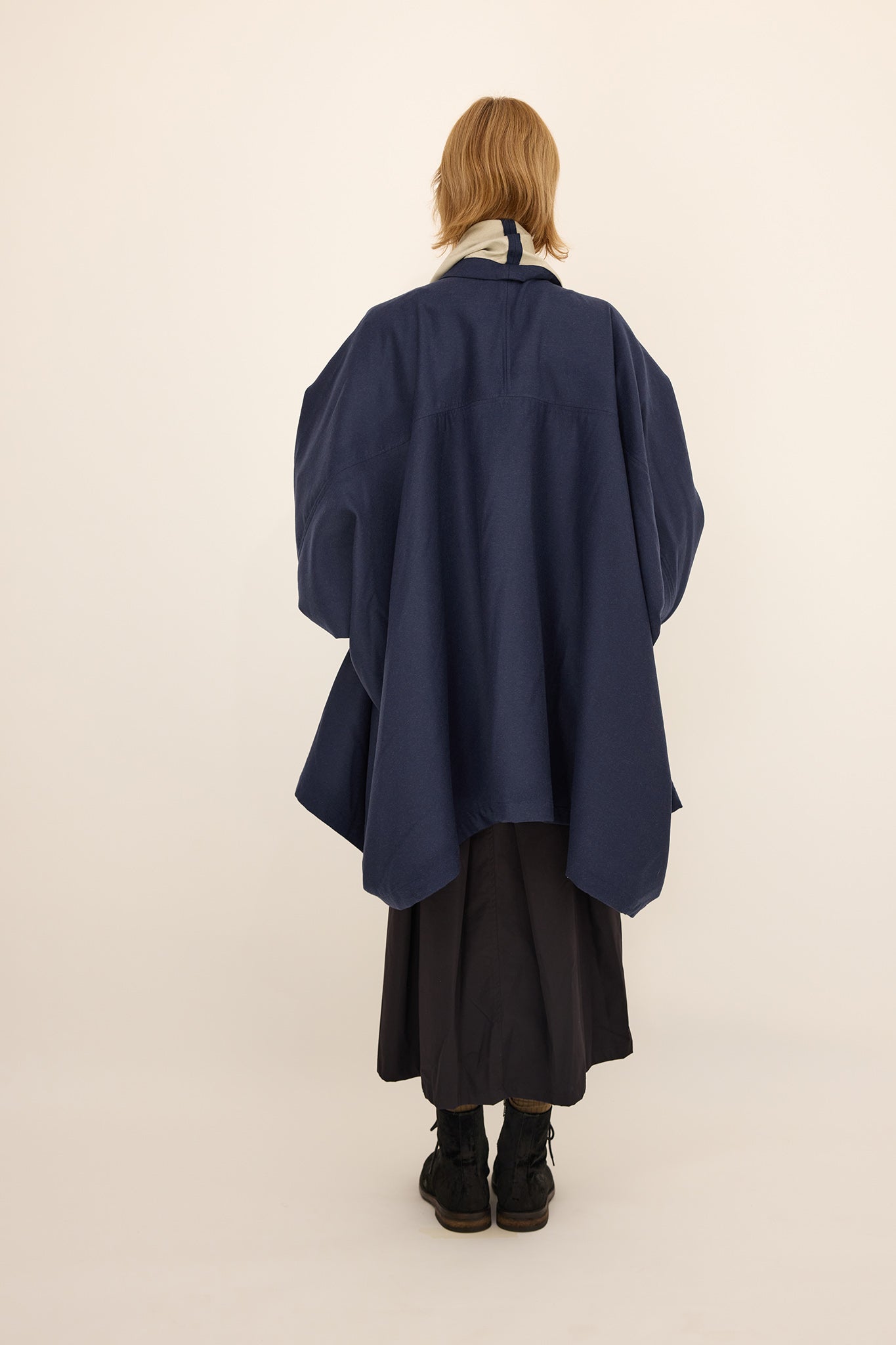 Cape Coat - Wool / Silk Blue Cream