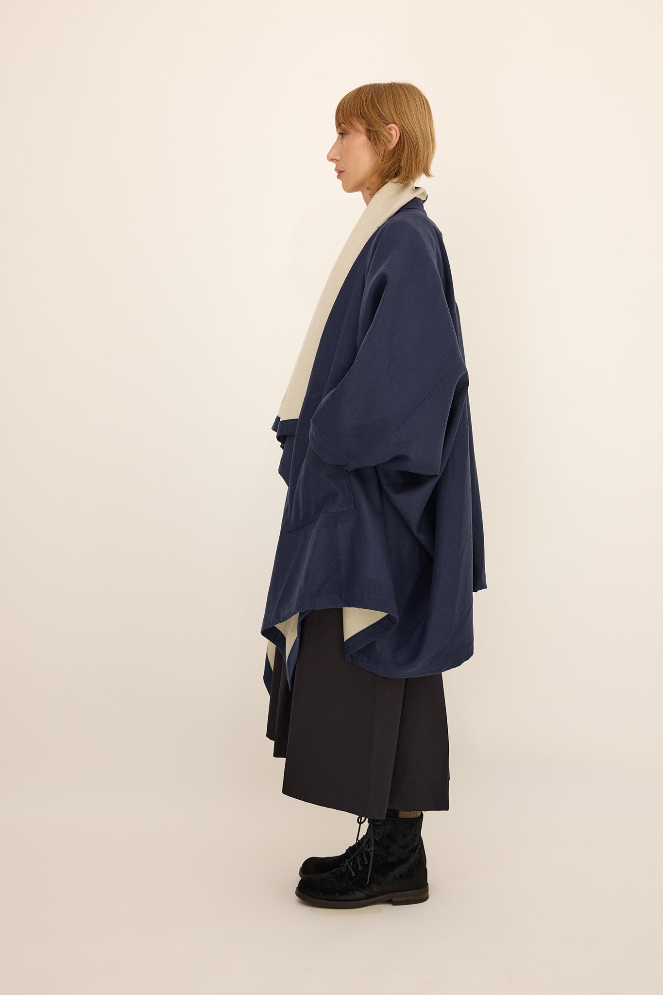 Cape Coat - Wool / Silk Blue Cream