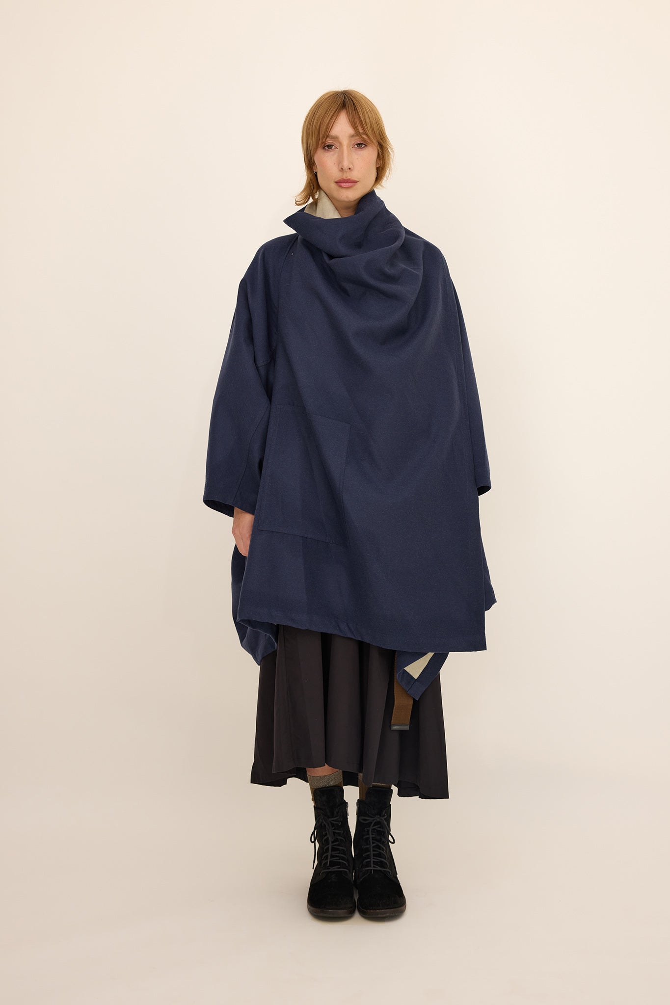 Cape Coat - Wool / Silk Blue Cream