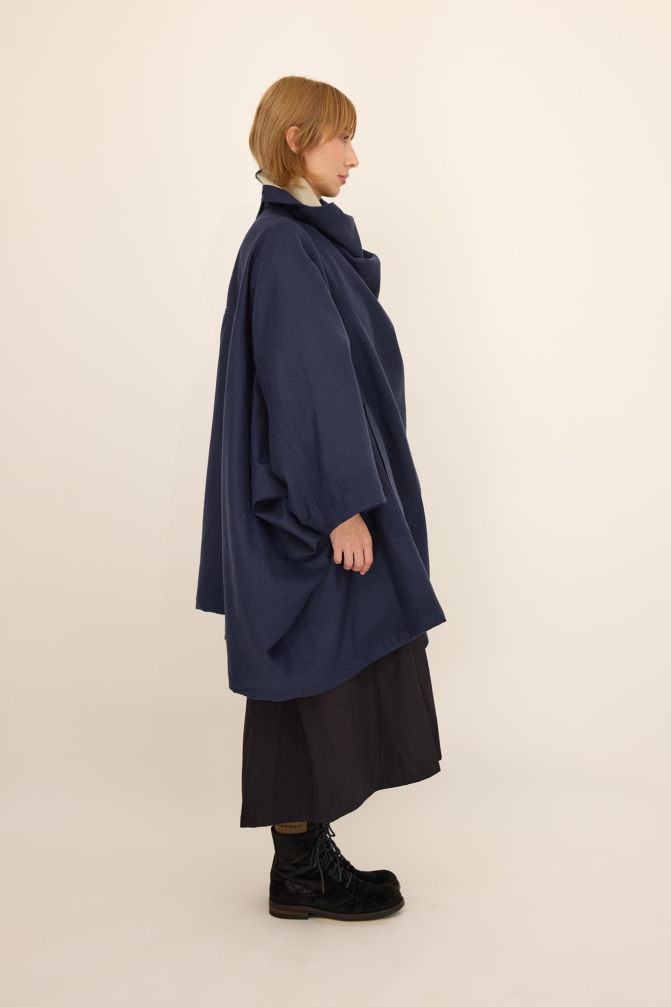 Cape Coat - Wool / Silk Blue Cream
