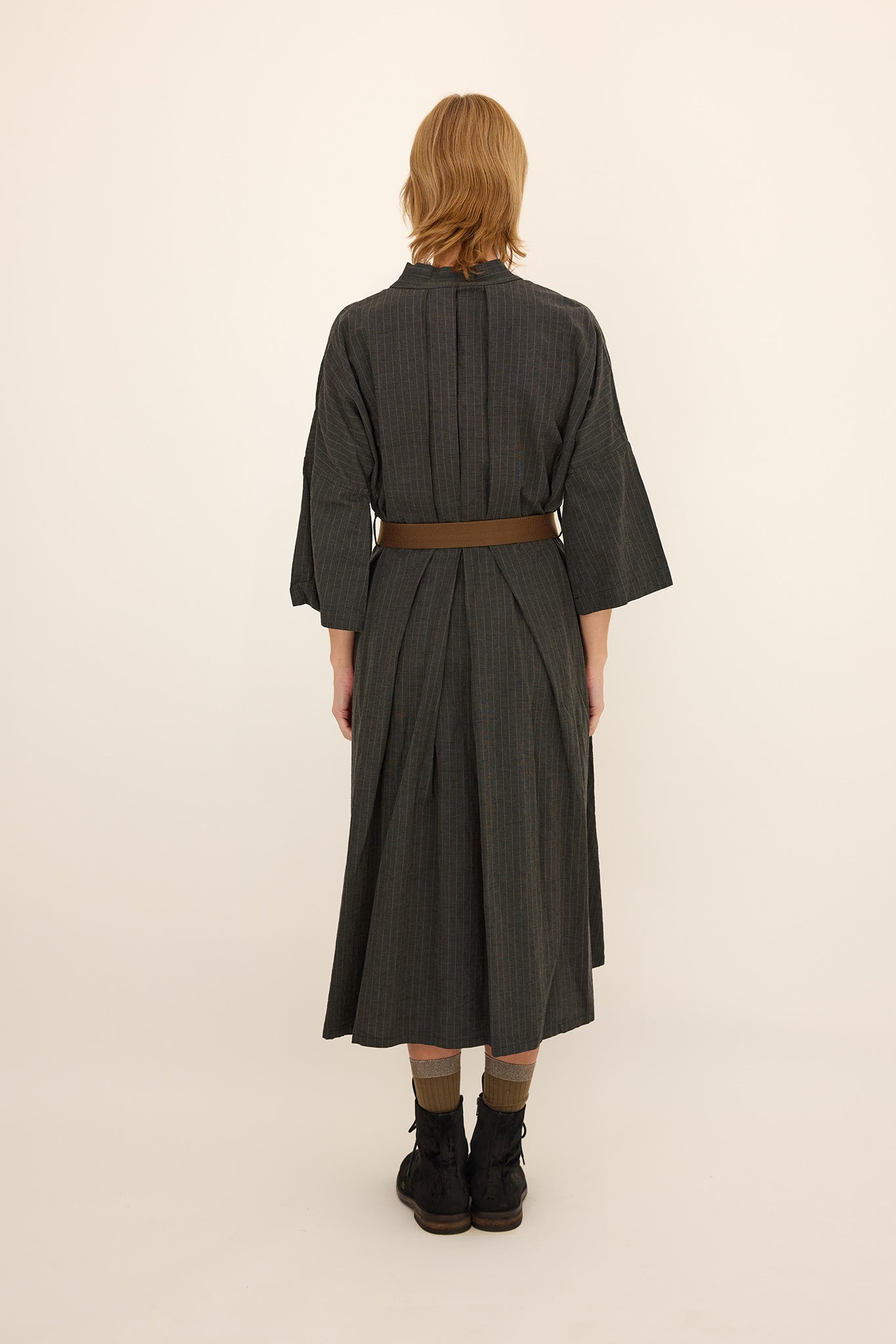 DIANNA DRESS - Dark green pinstripe