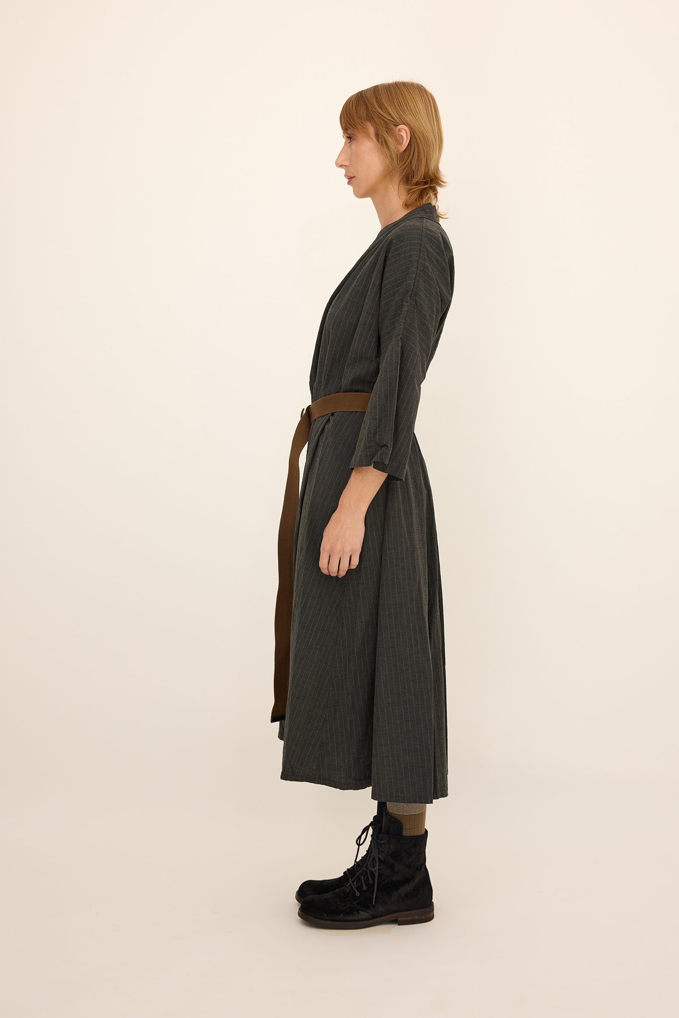 DIANNA DRESS - Dark green pinstripe