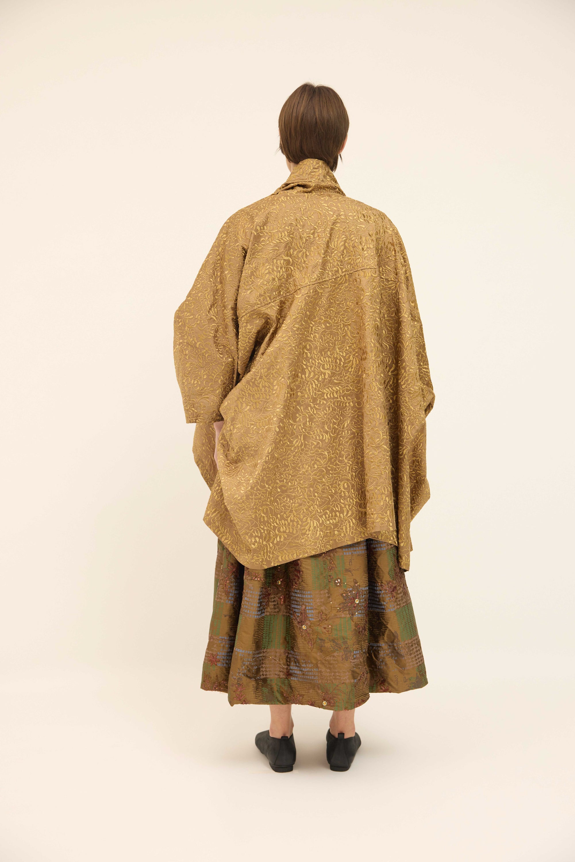 Cape Coat - Embroidered Silk