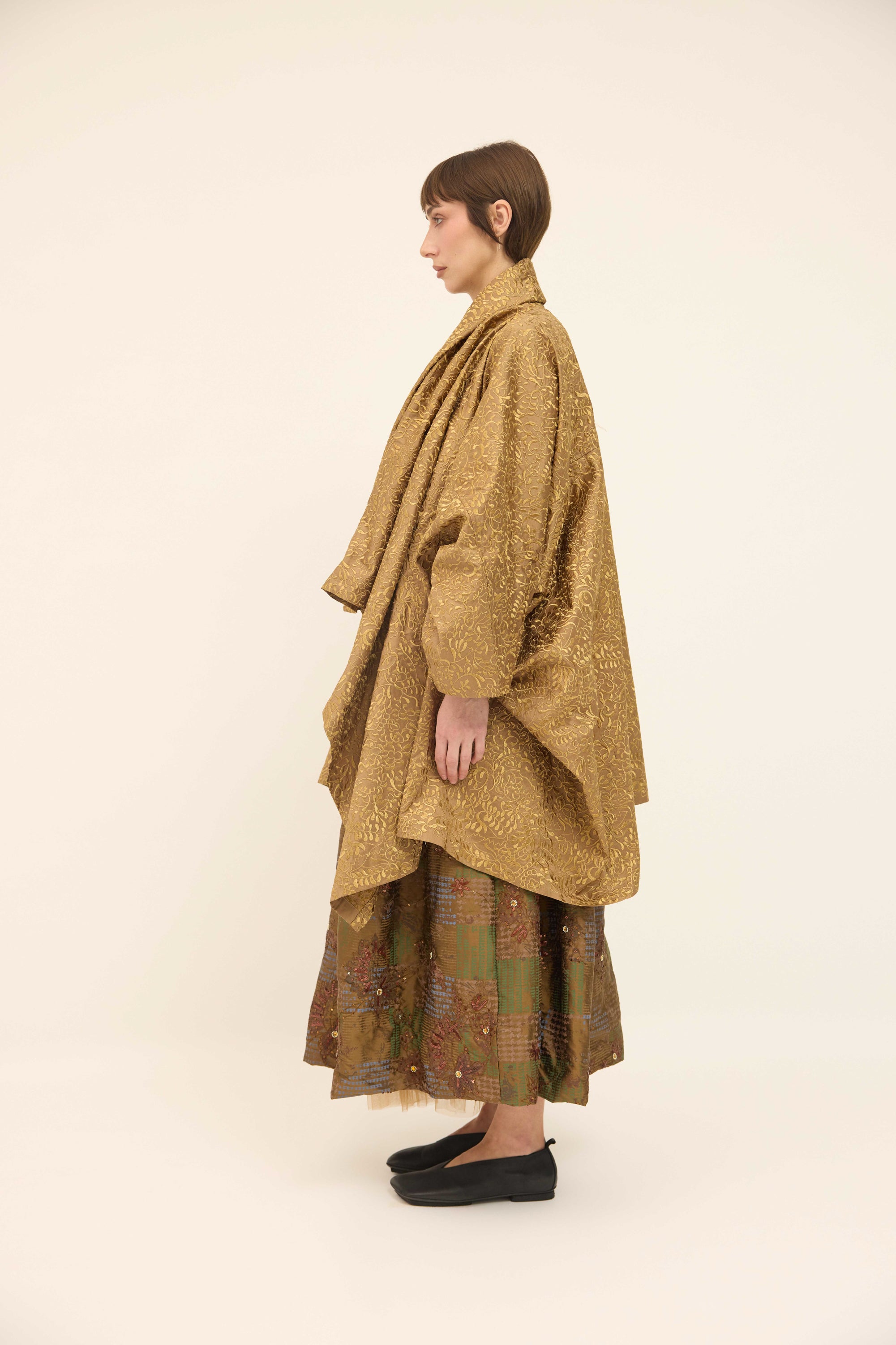 Cape Coat - Embroidered Silk