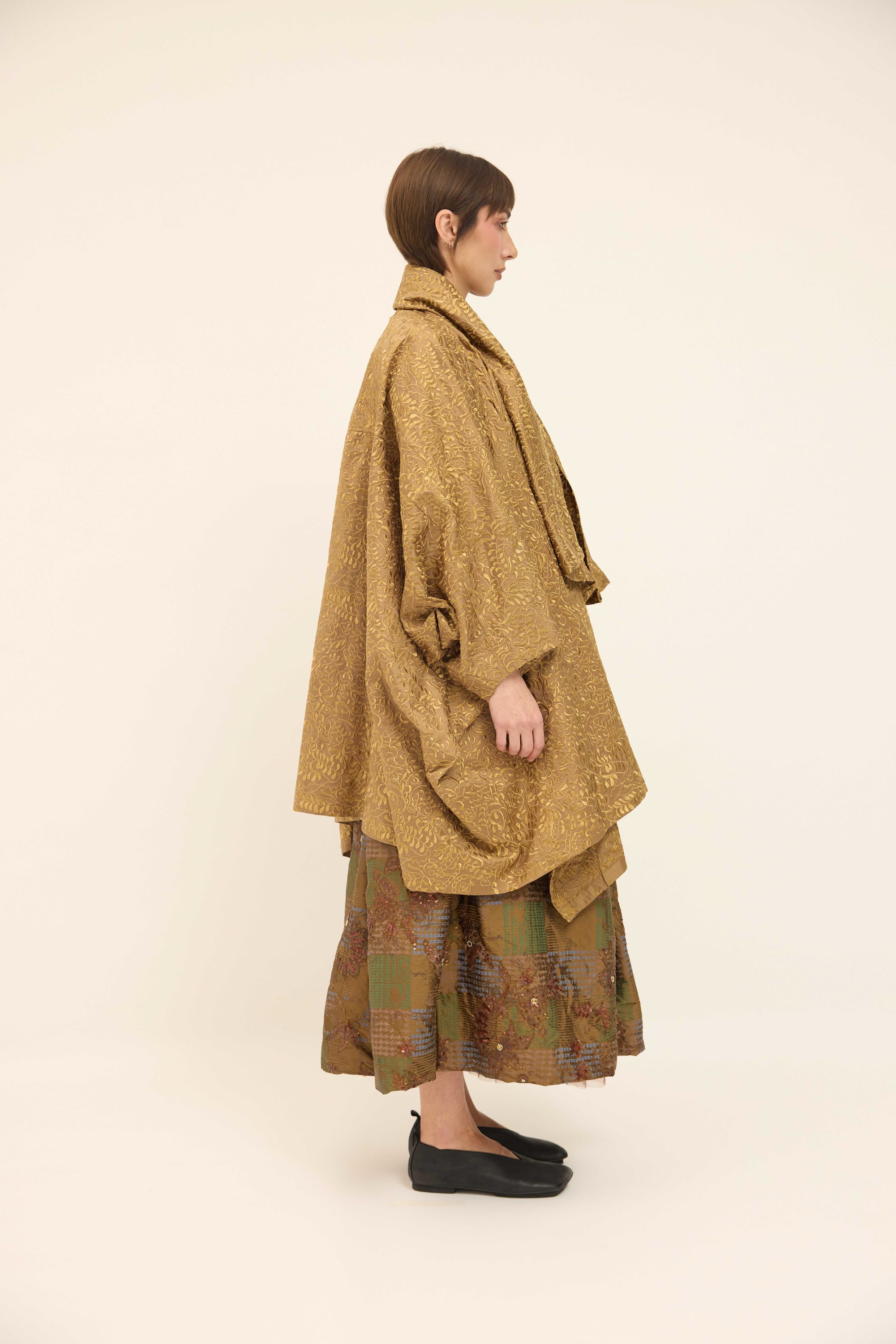 Cape Coat - Embroidered Silk
