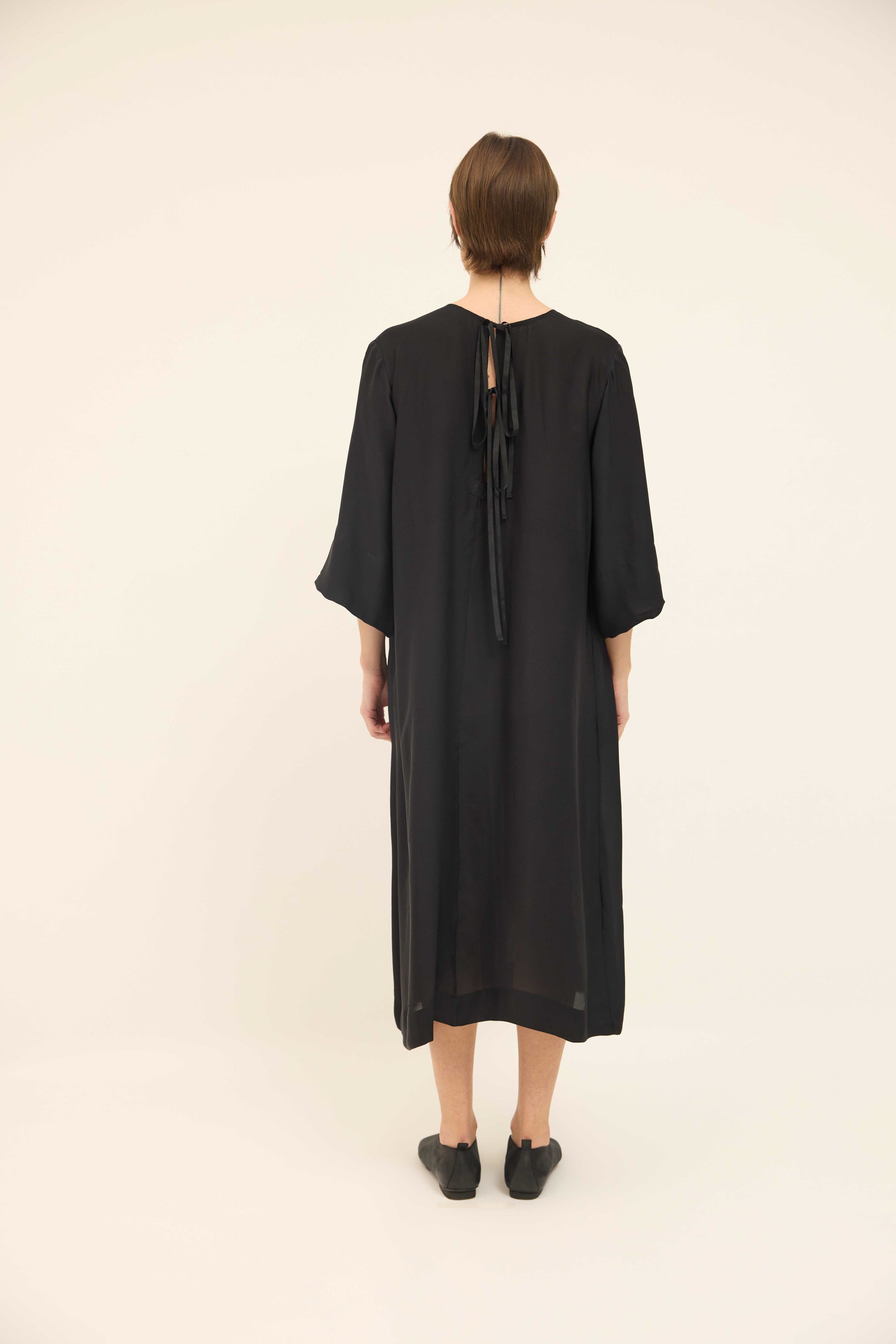 Gathered Dress - Black Double Silk