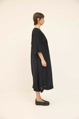 Gathered Dress - Black Double Silk