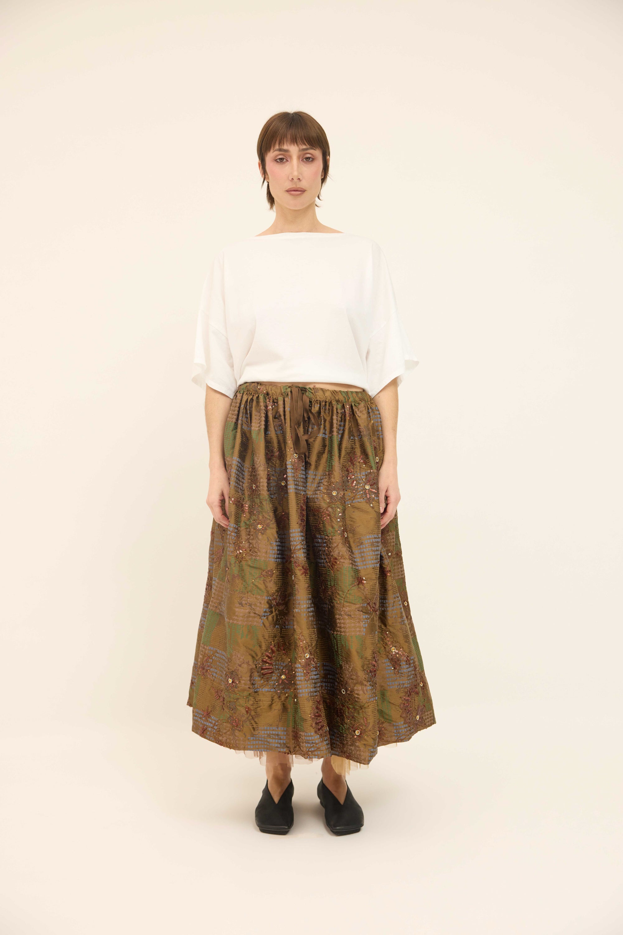 Gathered Skirt - Embellished Silk with Petticoat