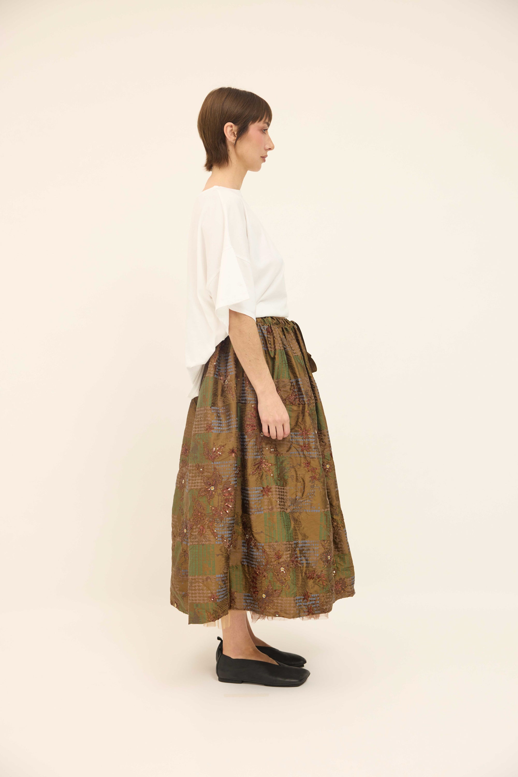 Gathered Skirt - Embellished Silk with Petticoat