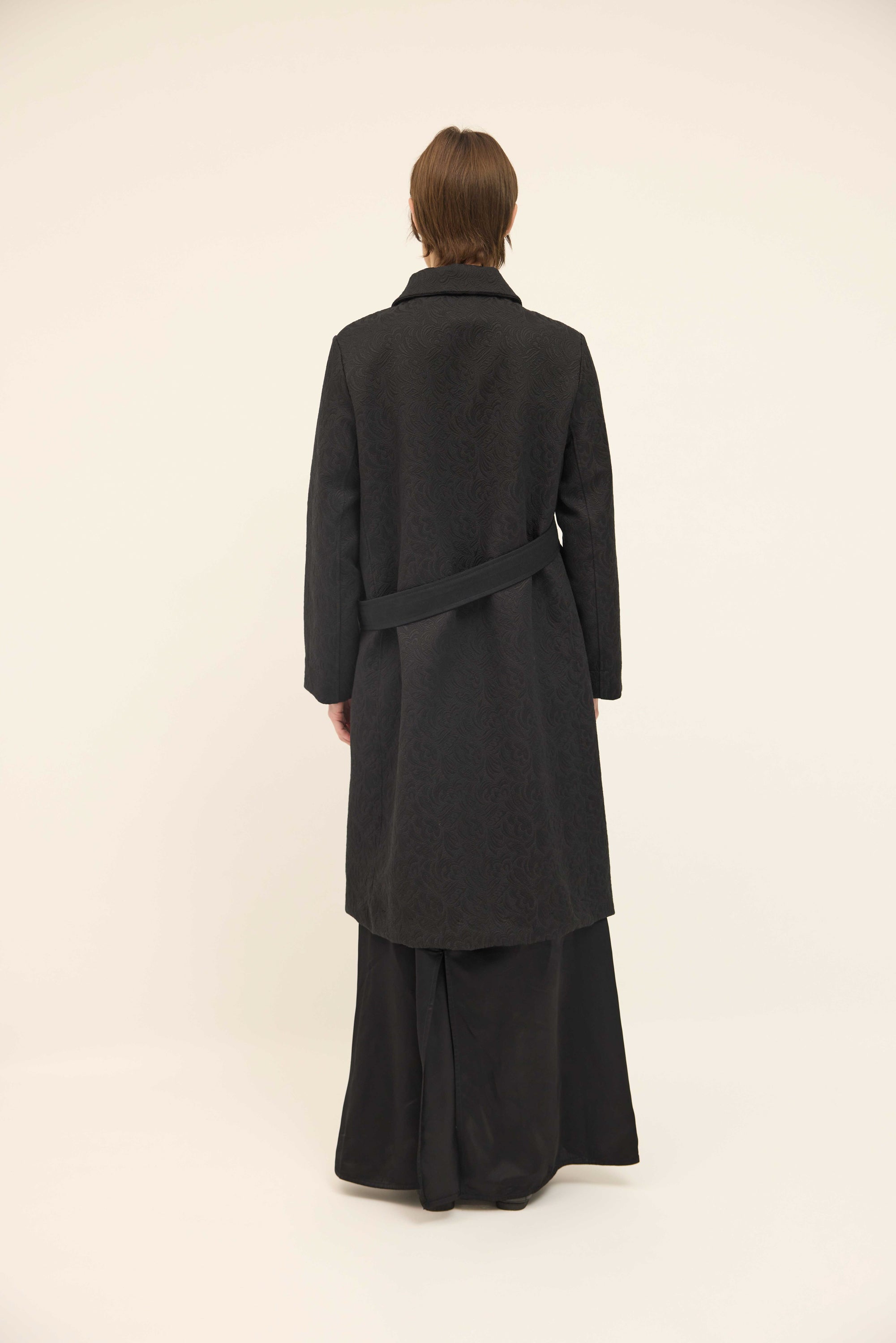 Maggie Coat Belted - Black Textured Cotton