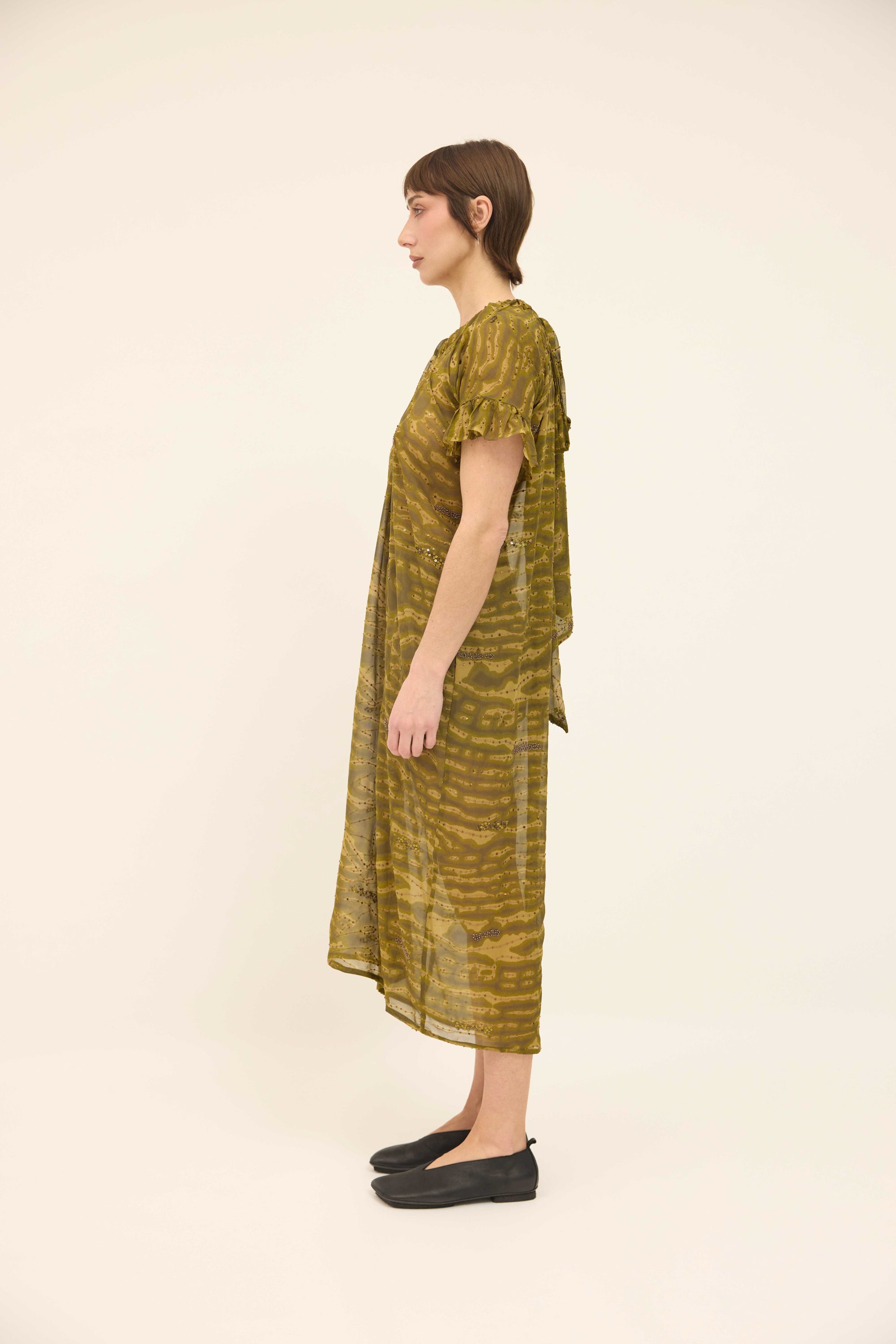 Hope Dress Relaxed - Olive Sequinned Silk