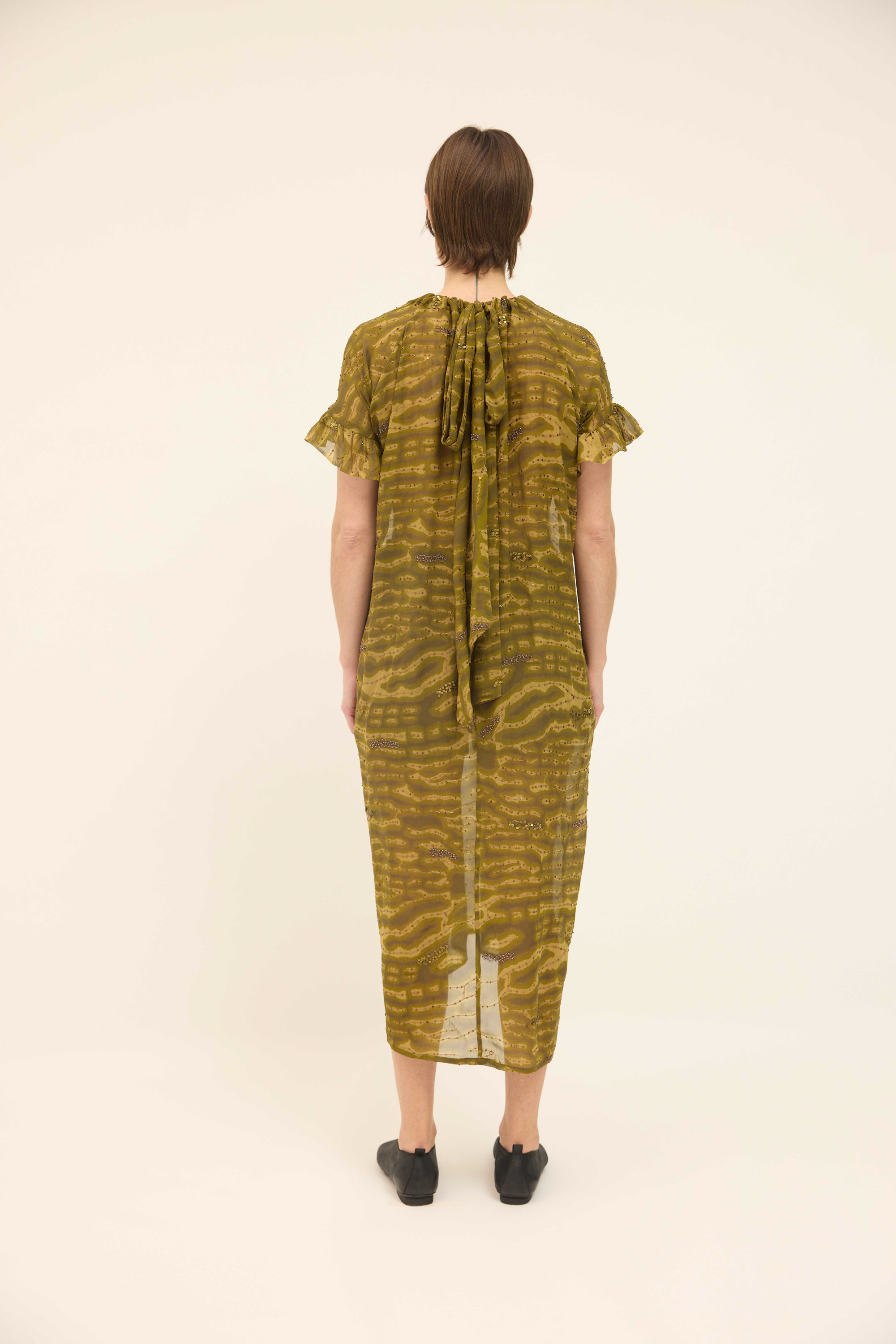 Hope Dress Relaxed - Olive Sequinned Silk