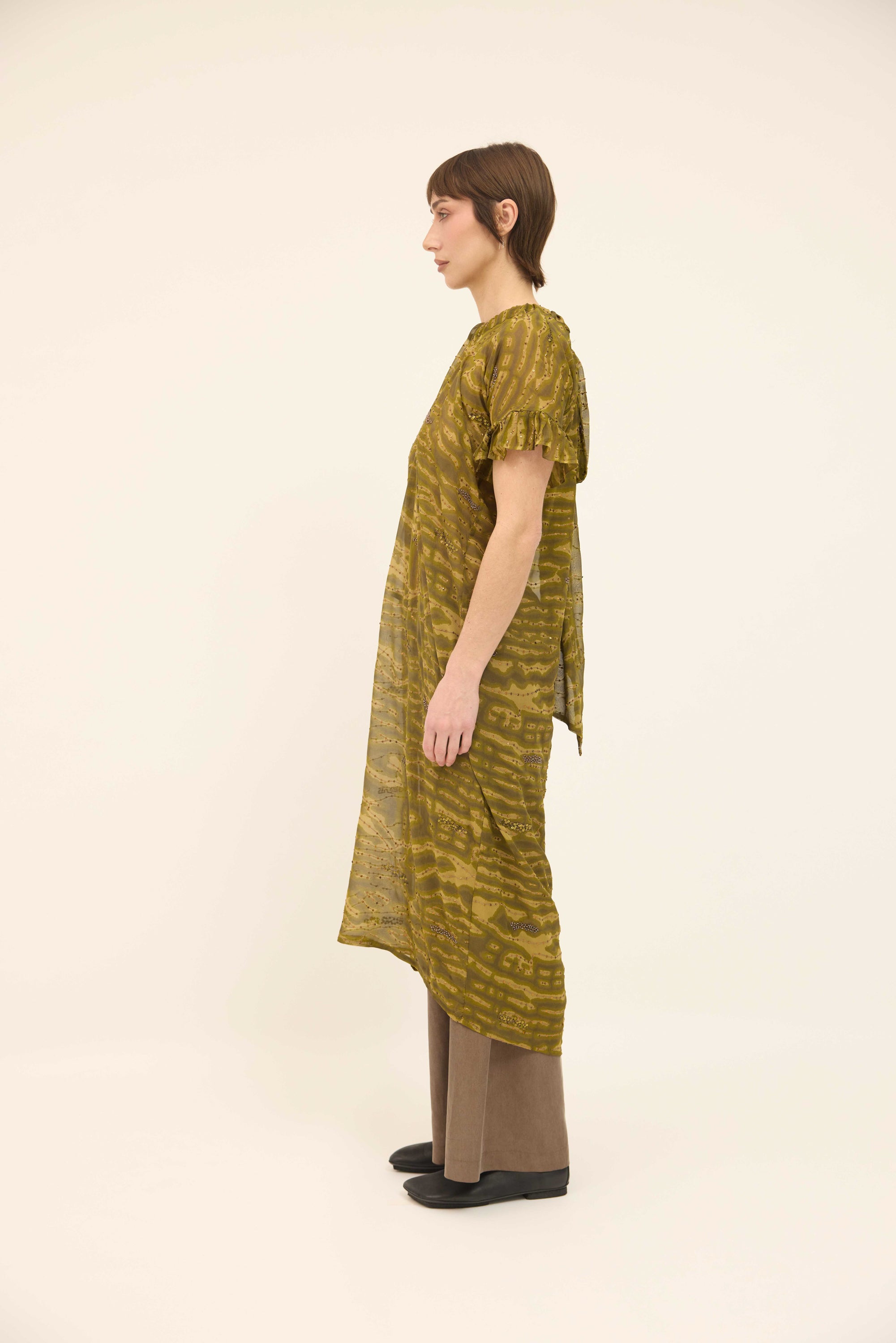 Hope Dress Relaxed - Olive Sequinned Silk