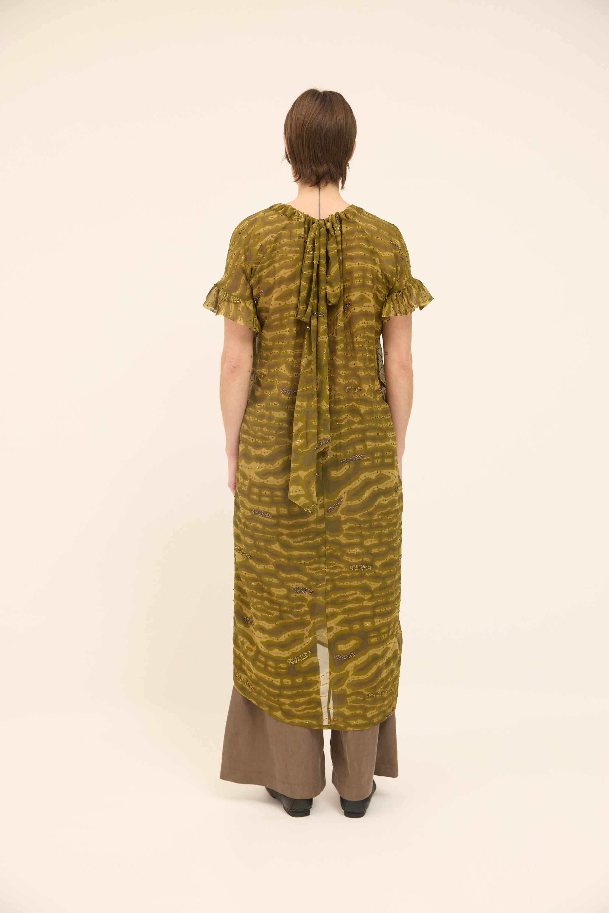 Hope Dress Relaxed - Olive Sequinned Silk
