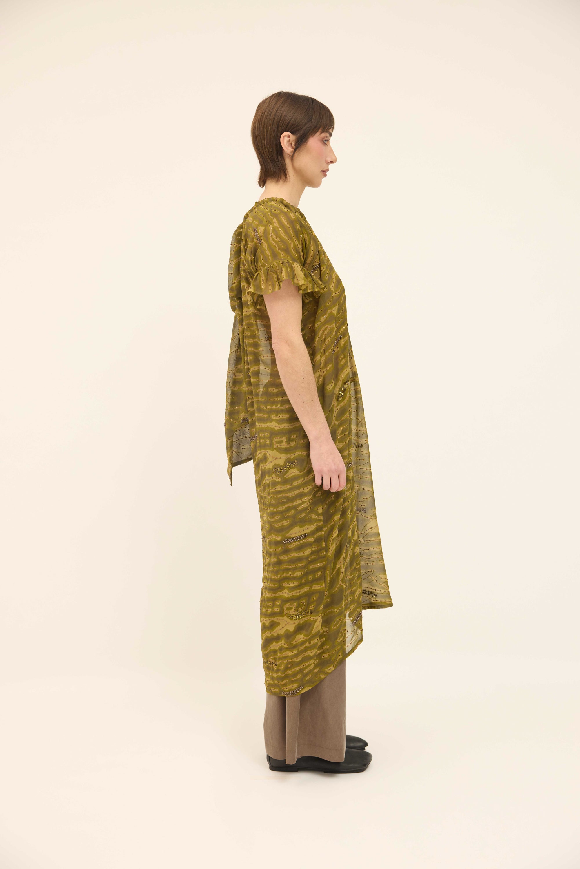 Hope Dress Relaxed - Olive Sequinned Silk