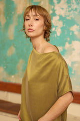 Sheath Dress - Sandwashed Silk -Green