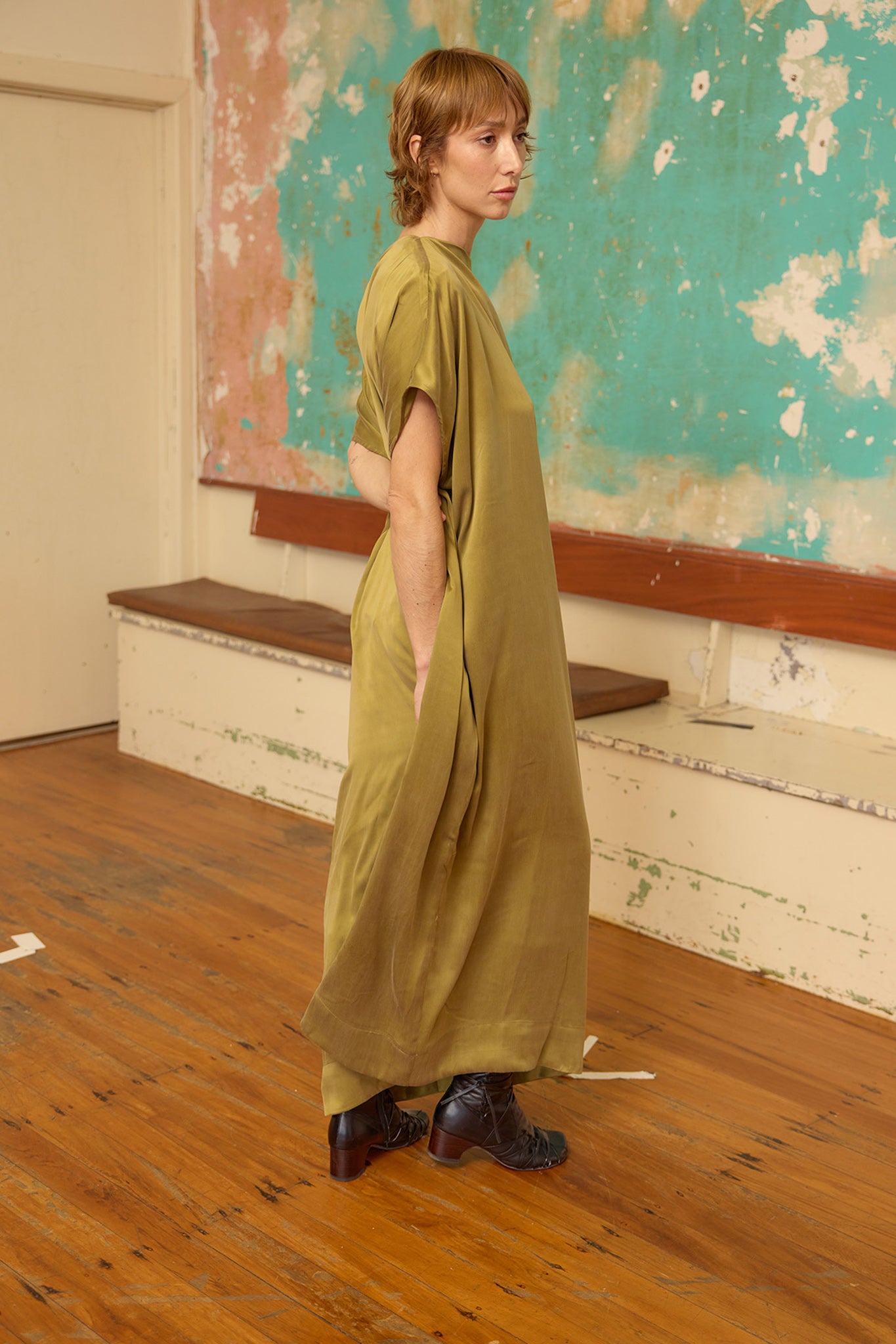 Sheath Dress - Sandwashed Silk -Green