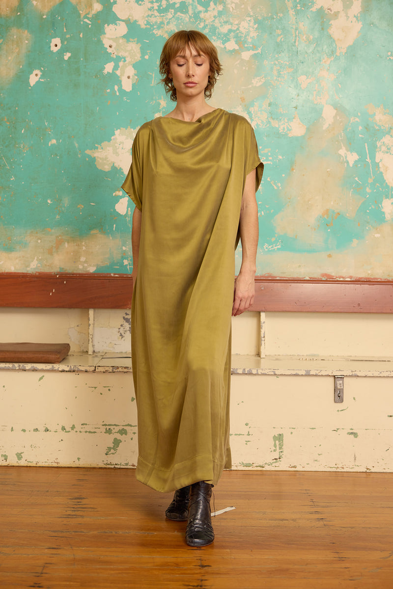 Sheath Dress - Sandwashed Silk -Green