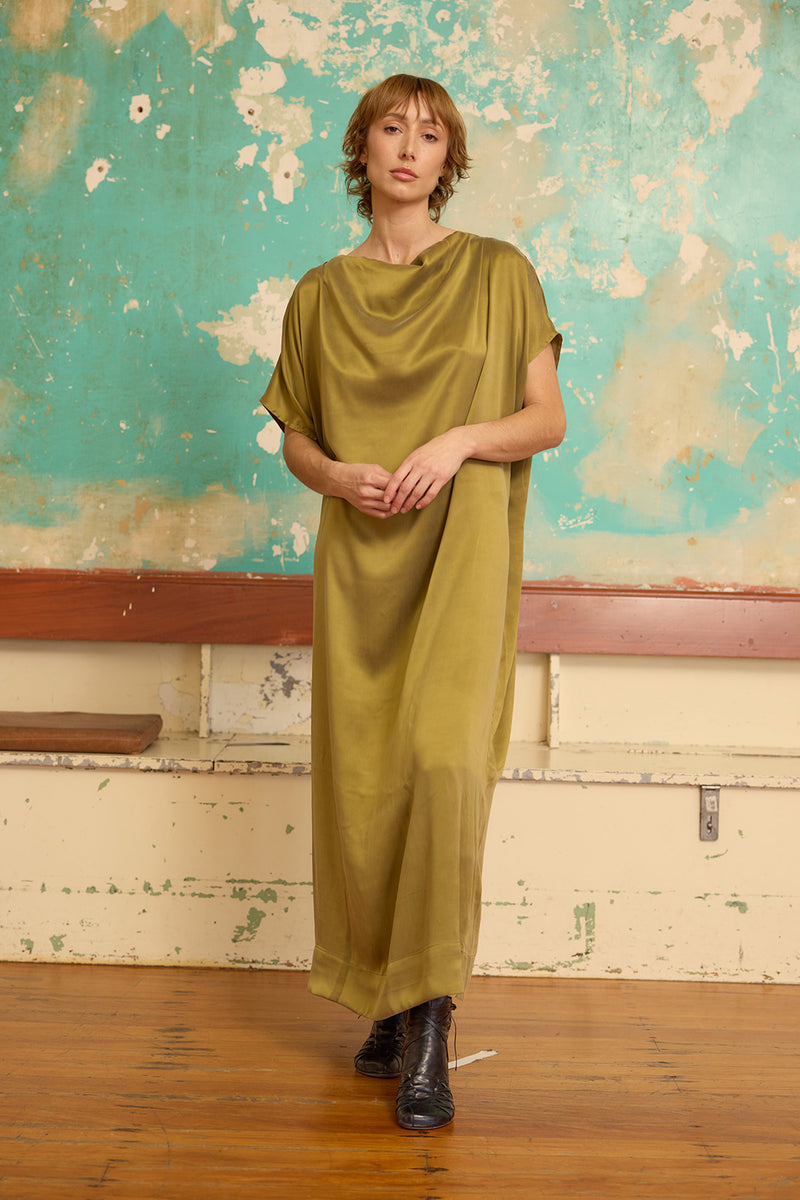 Sheath Dress - Sandwashed Silk -Green