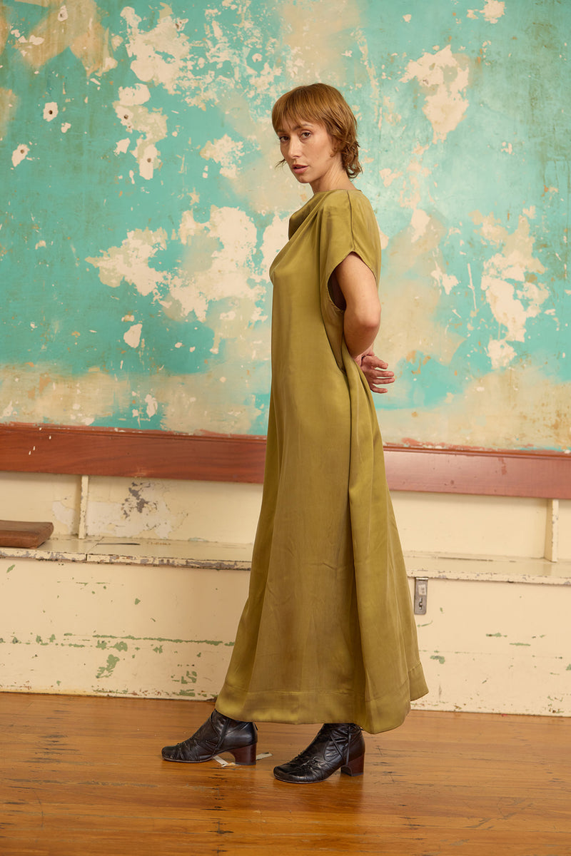 Sheath Dress - Sandwashed Silk -Green