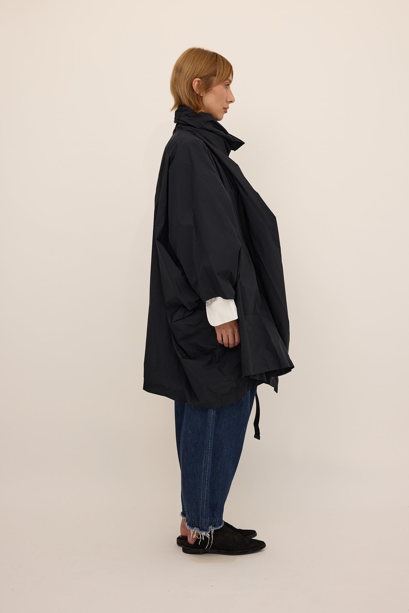Cape Coat - Black Nylon