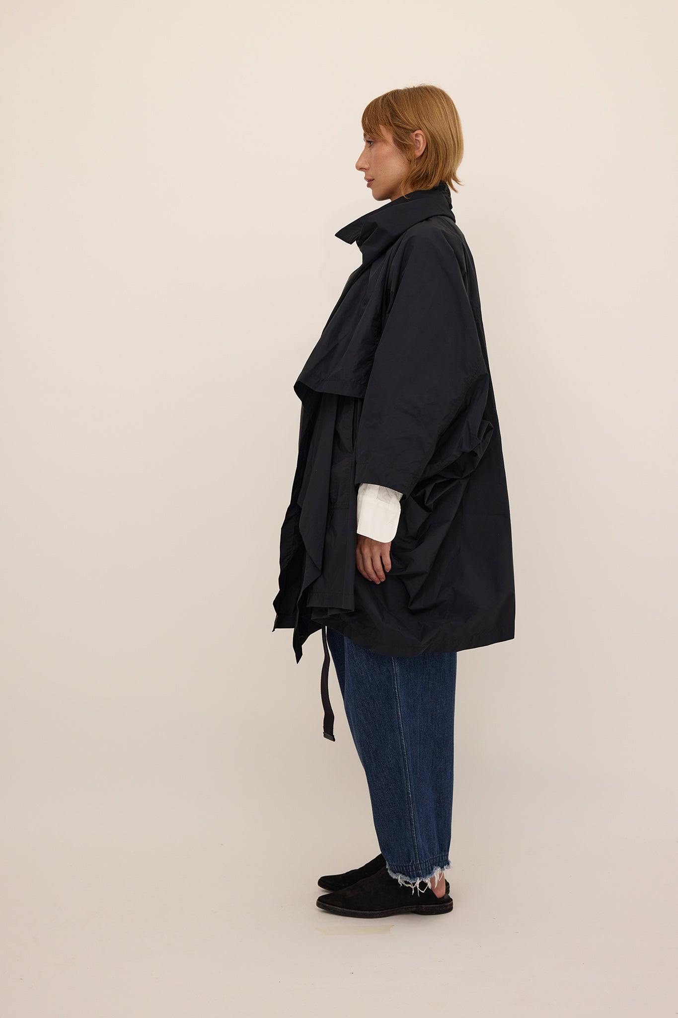 Cape Coat - Black Nylon