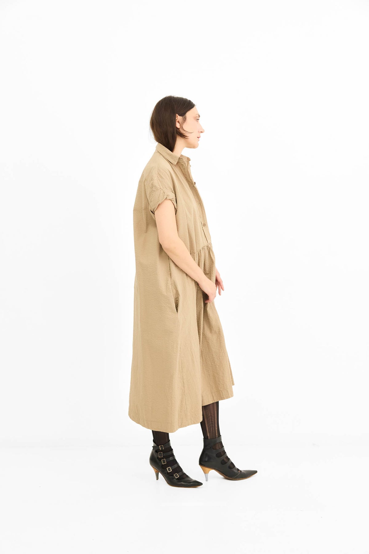 Rolled sleeve Dress -Oat