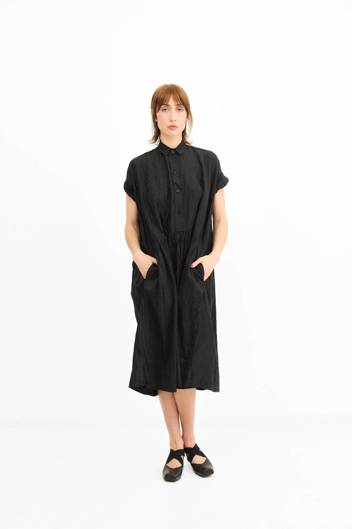 Rolled Sleeve Dress - Black