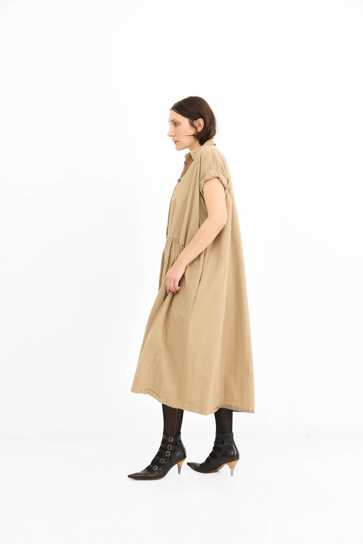 Rolled sleeve Dress -Oat