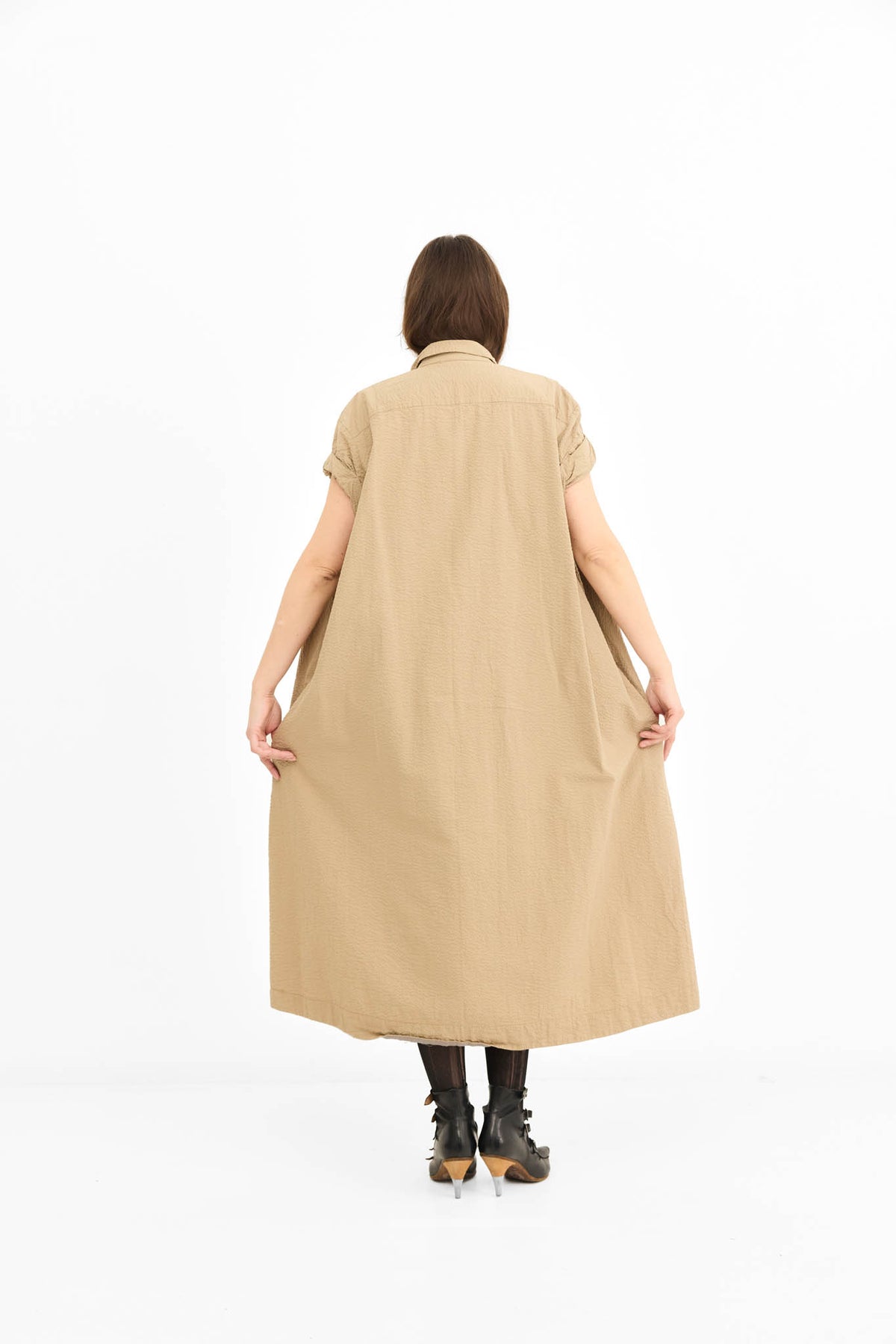 Rolled sleeve Dress -Oat