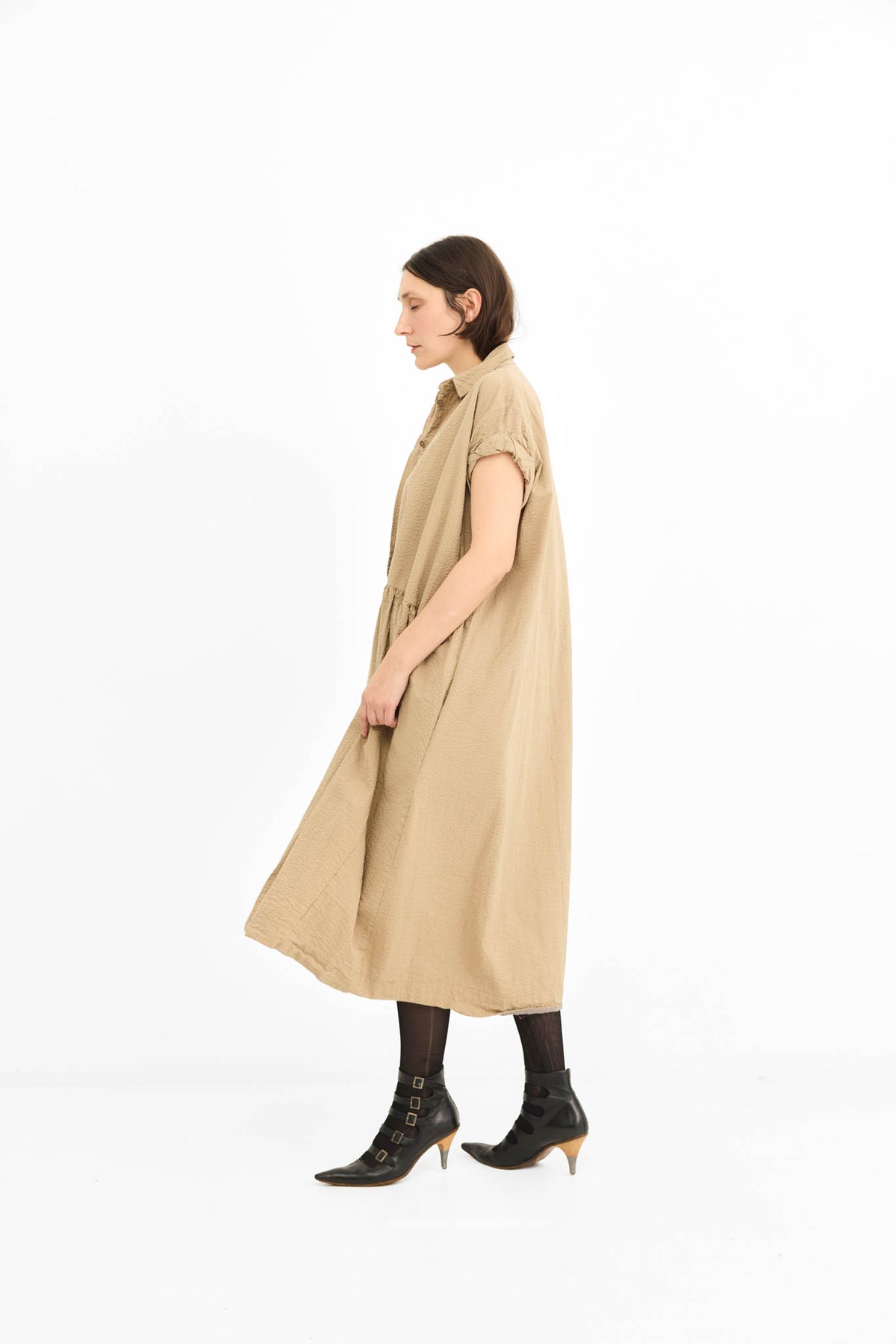 Rolled sleeve Dress -Oat