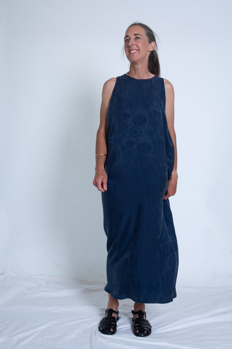 Sara's Dress - Blue Silk Jacquard