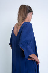 Stella Dress with Sleeves - Blue Silk