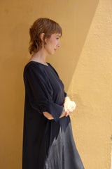 Stella Dress with Sleeves - Black silk