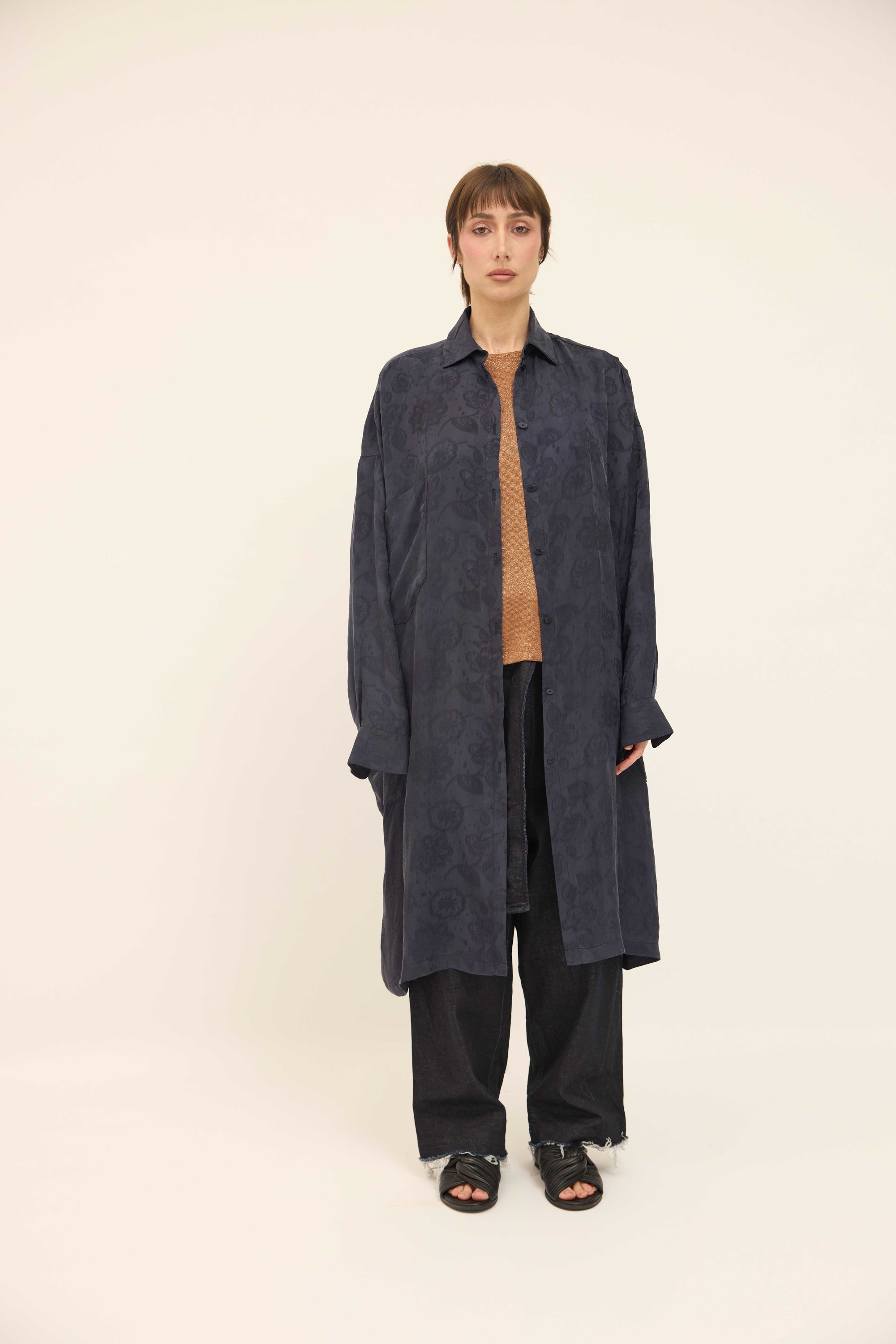 Tia Shirt - Ink Silk Jacquard