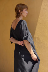 Stella Dress with Sleeves - Black silk