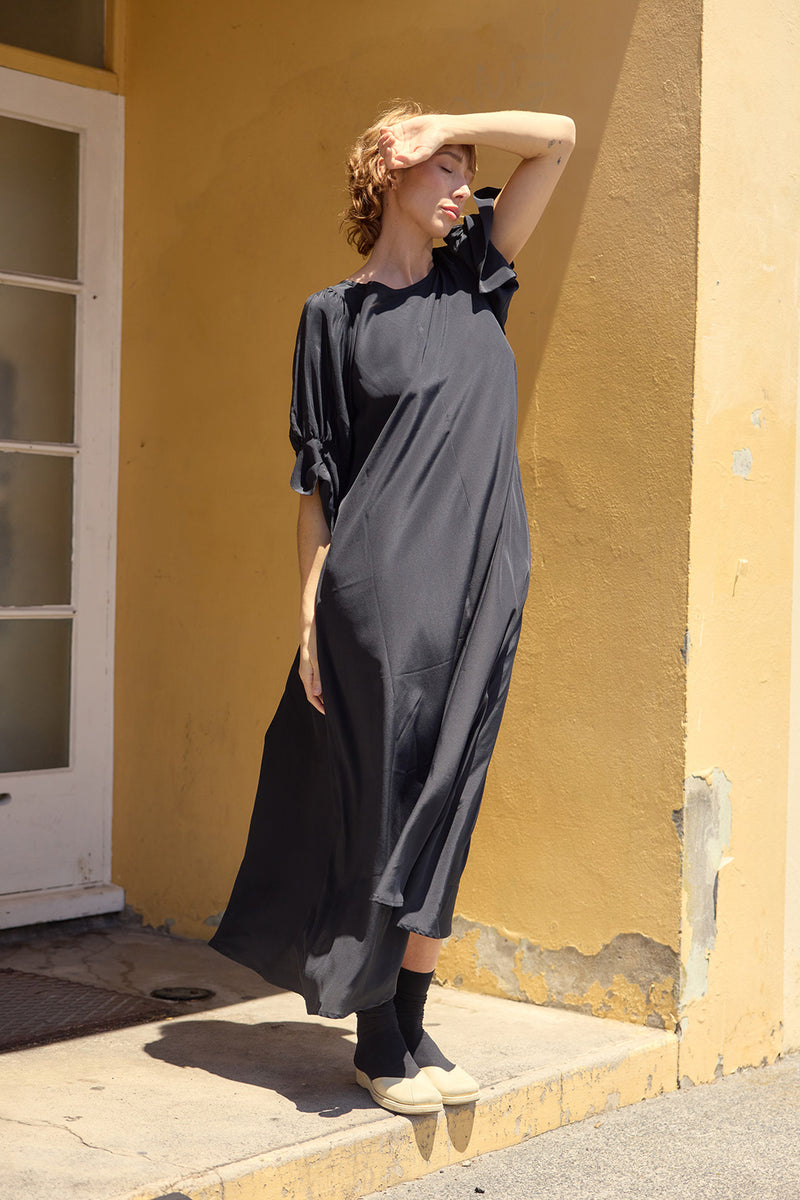 Stella Dress with Sleeves - Black silk