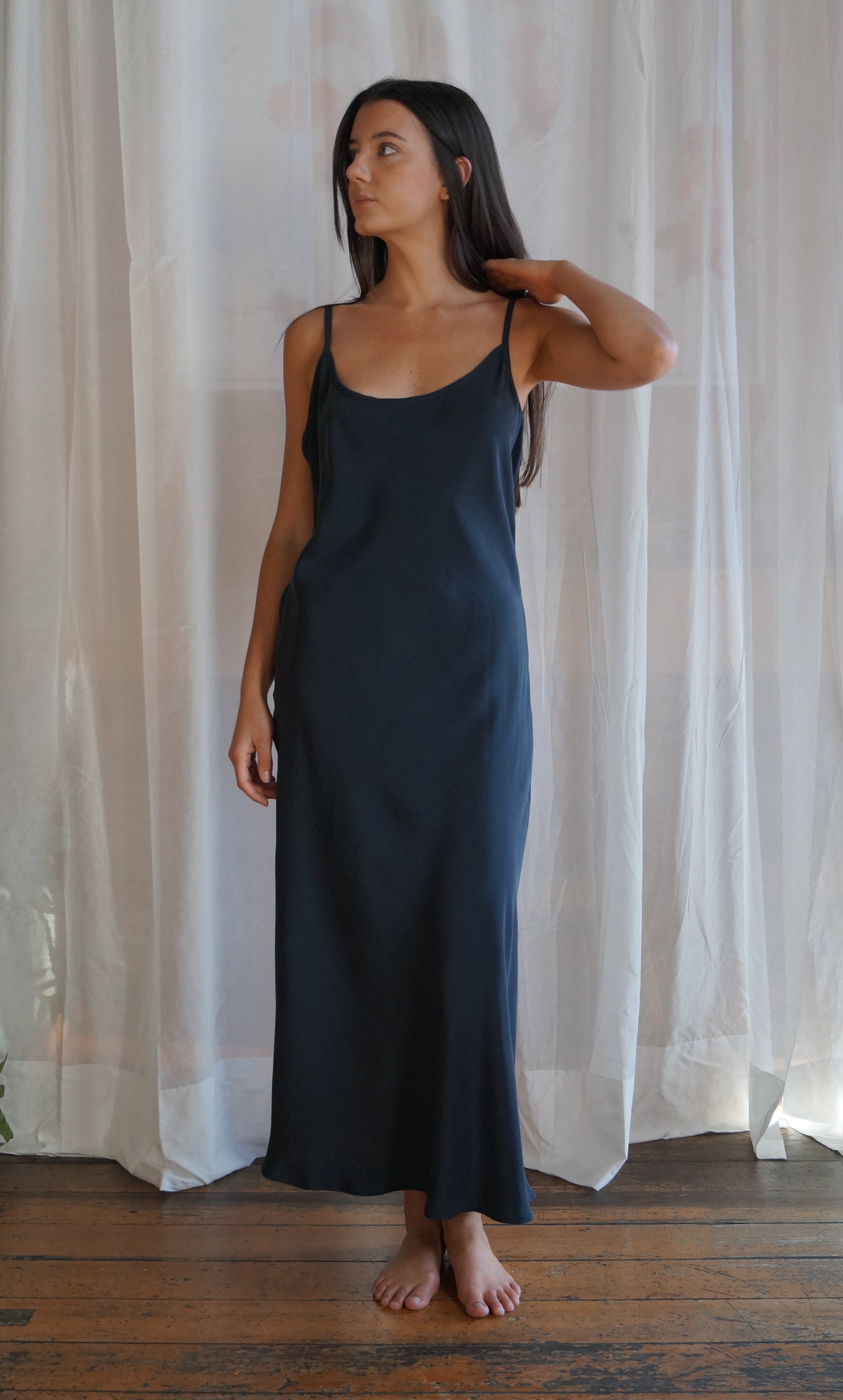 Twiggy Slip Dress Long - Black